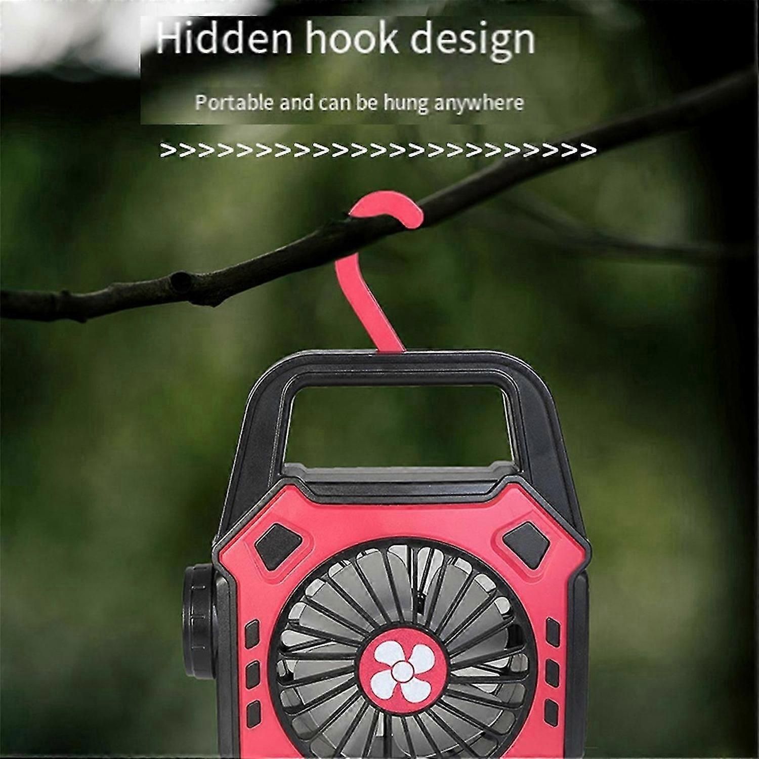 Portable Camping Fan with Light USB Charging Hanging Tent Light Black - Image 2