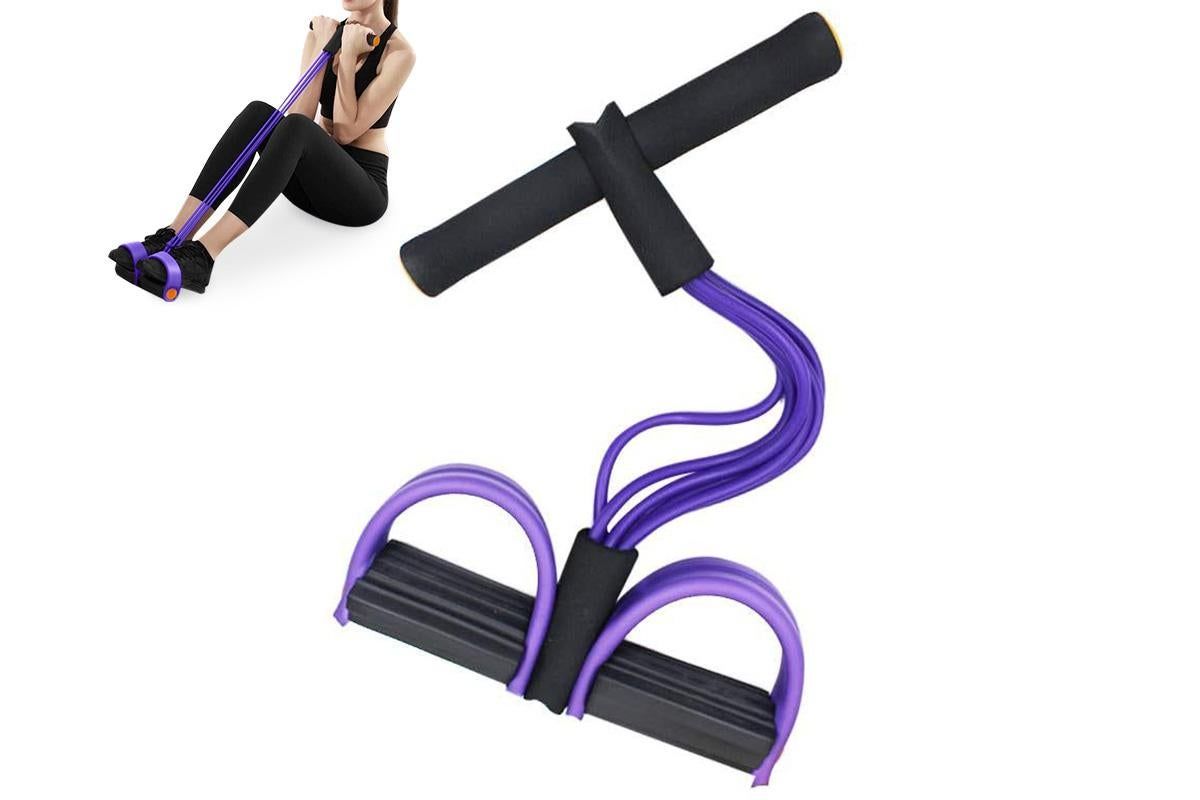 6 Tube Resistance Band Ankle Puller Foot Pedal Fitness Exercise Rope - Purple - Image 1