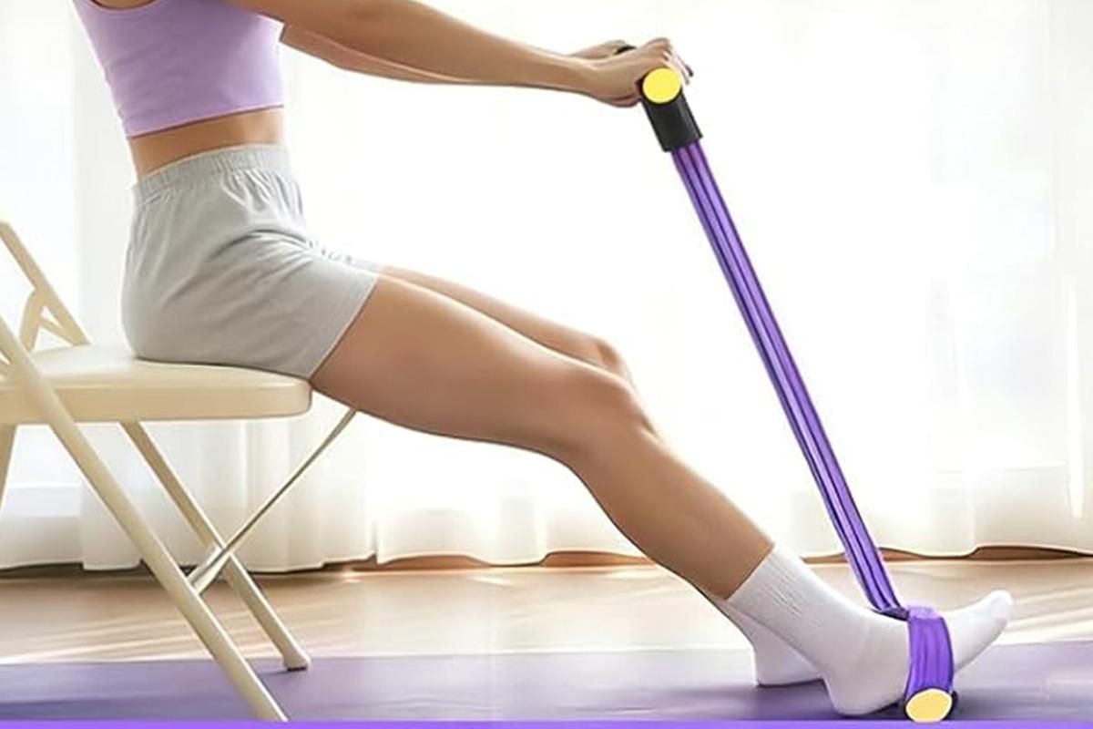 6 Tube Resistance Band Ankle Puller Foot Pedal Fitness Exercise Rope - Purple - Image 3