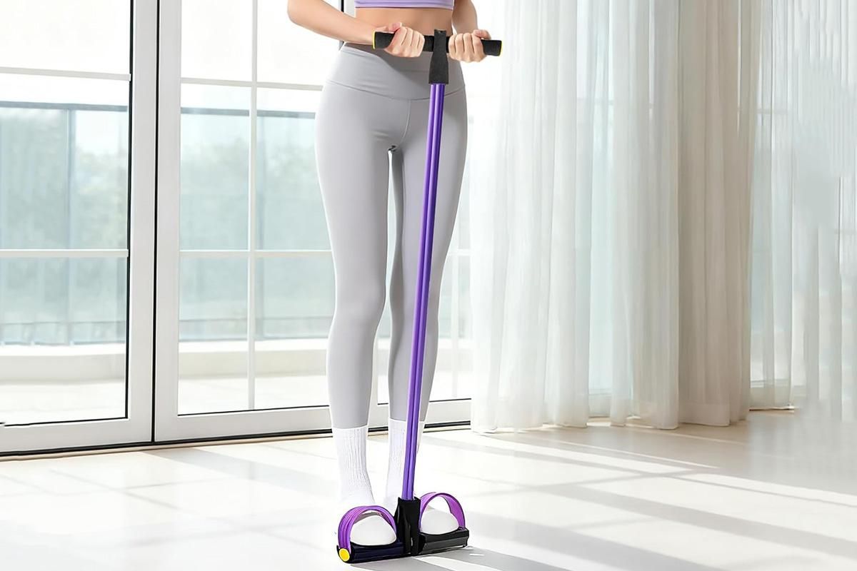 6 Tube Resistance Band Ankle Puller Foot Pedal Fitness Exercise Rope - Purple - Image 4