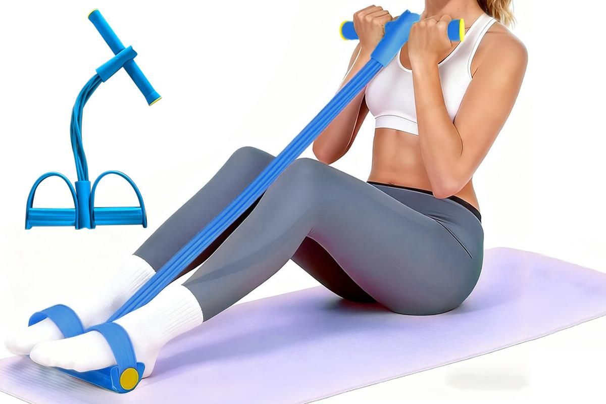 6 Tube Resistance Band Ankle Puller Foot Pedal Fitness Exercise Rope - Blue - Image 3