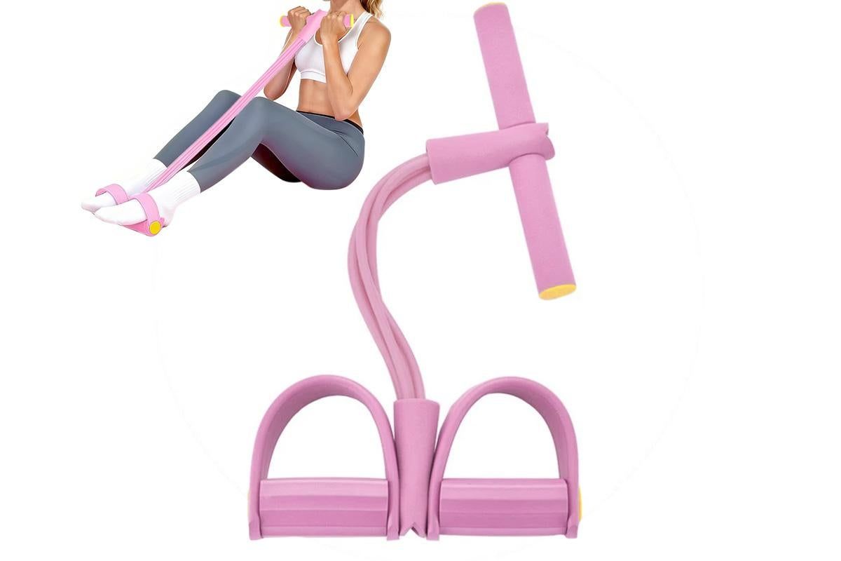 6 Tube Resistance Band Ankle Puller Foot Pedal Fitness Exercise Rope - Pink - Image 1
