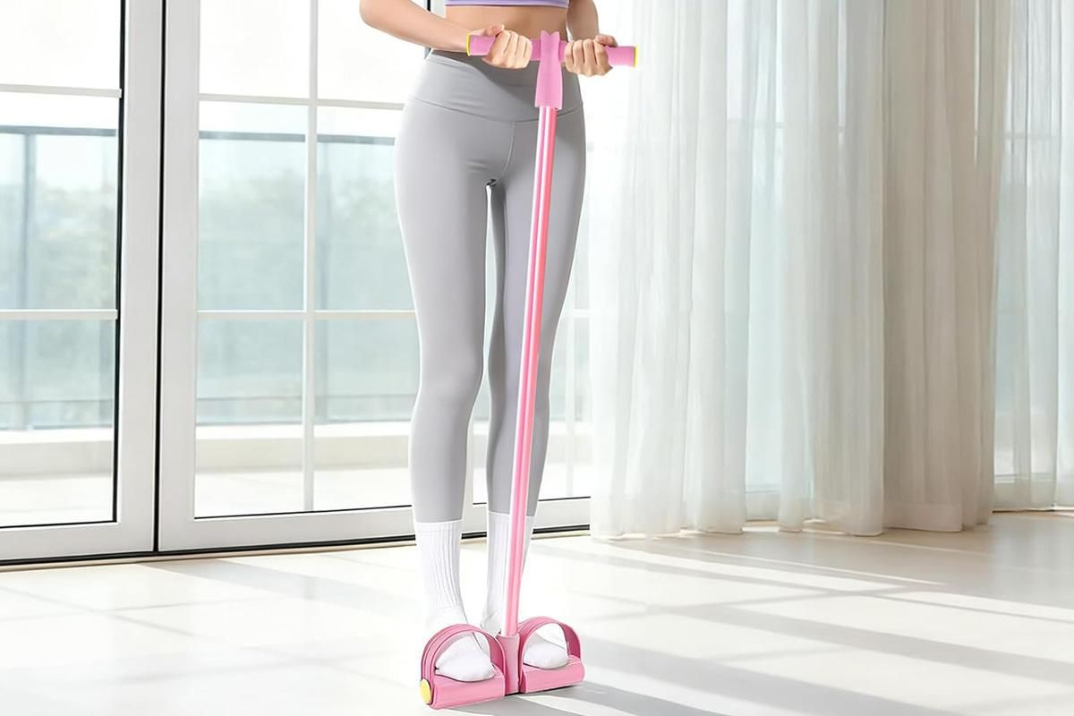 6 Tube Resistance Band Ankle Puller Foot Pedal Fitness Exercise Rope - Pink - Image 5