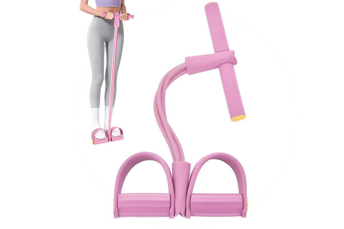 6 Tube Resistance Band Ankle Puller Foot Pedal Fitness Exercise Rope - Pink - Image 7