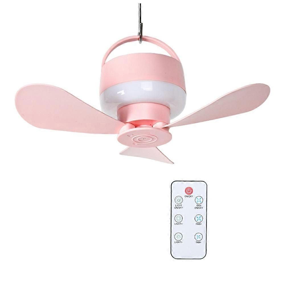 2-in-1 Camping Fan with LED Light Portable Rechargeable Battery Powered Fan with Remote for Tent, Travel, BBQ - Pink - Image 1