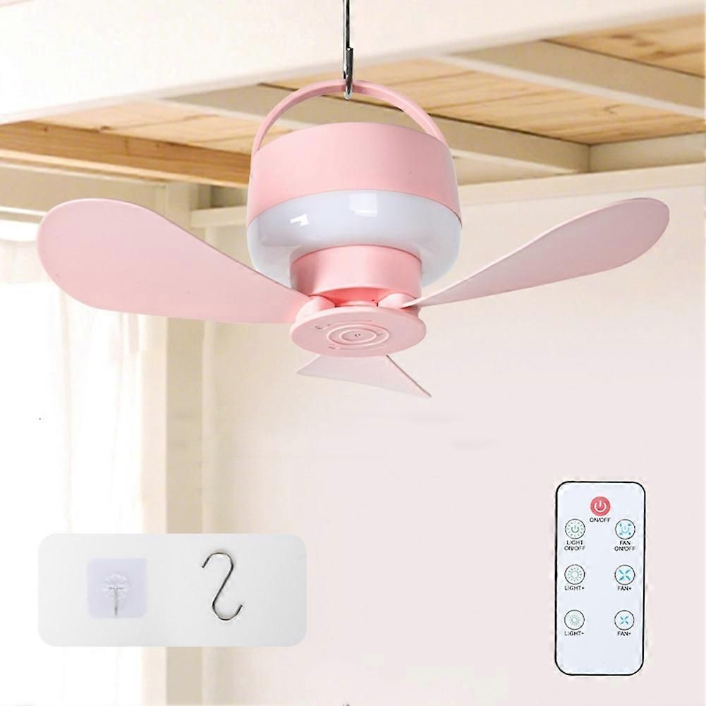 2-in-1 Camping Fan with LED Light Portable Rechargeable Battery Powered Fan with Remote for Tent, Travel, BBQ - Pink - Image 2