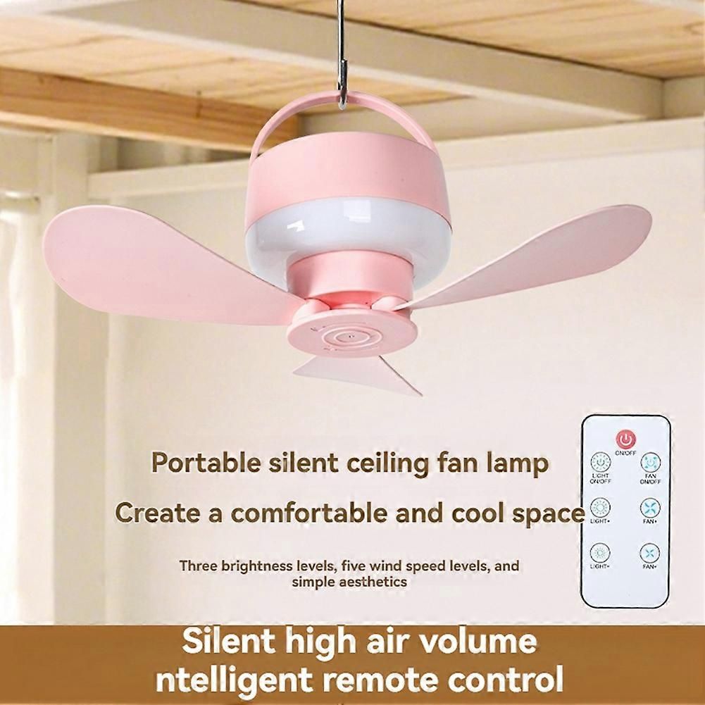 2-in-1 Camping Fan with LED Light Portable Rechargeable Battery Powered Fan with Remote for Tent, Travel, BBQ - Pink - Image 3