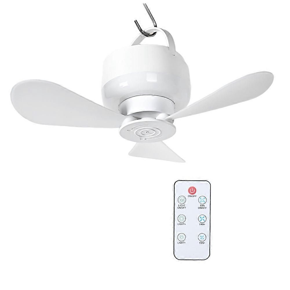 2-in-1 Camping Fan with LED Light Portable Rechargeable Battery Powered Fan with Remote for Tent, Travel, BBQ - White - Image 1