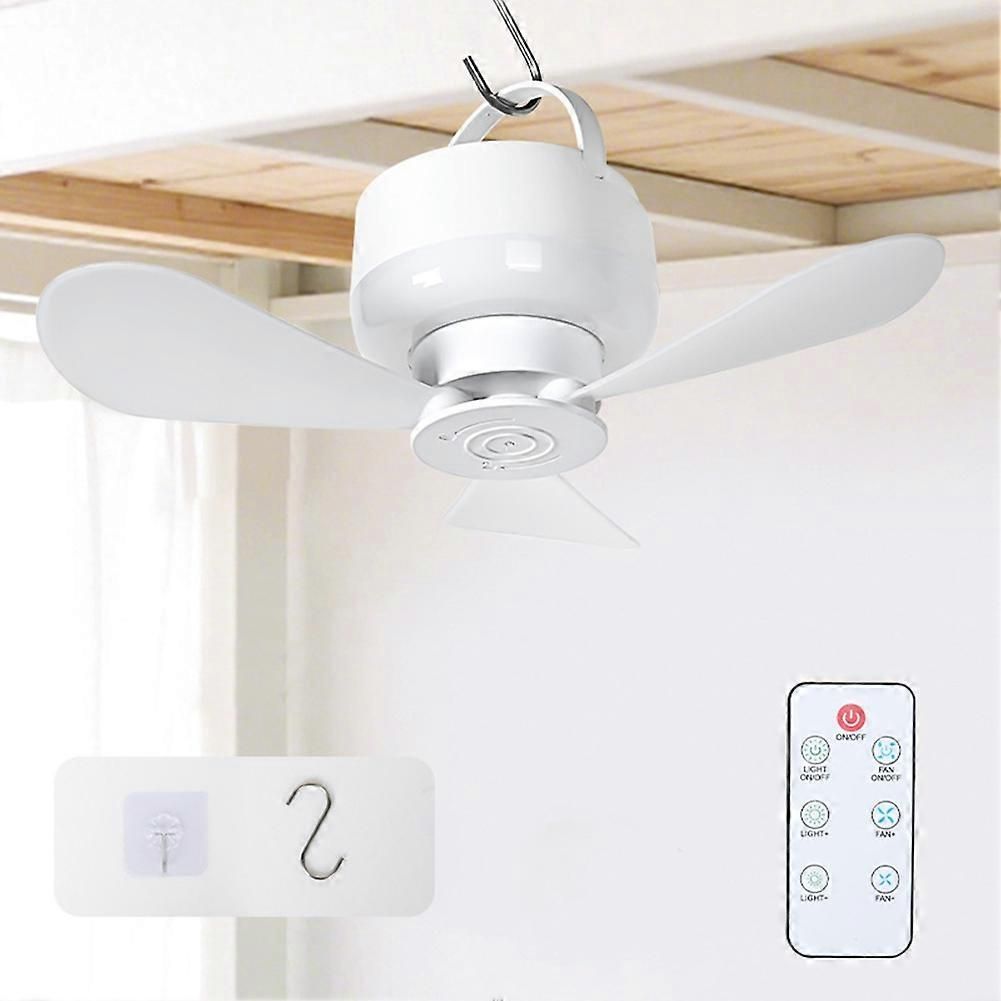 2-in-1 Camping Fan with LED Light Portable Rechargeable Battery Powered Fan with Remote for Tent, Travel, BBQ - White - Image 2