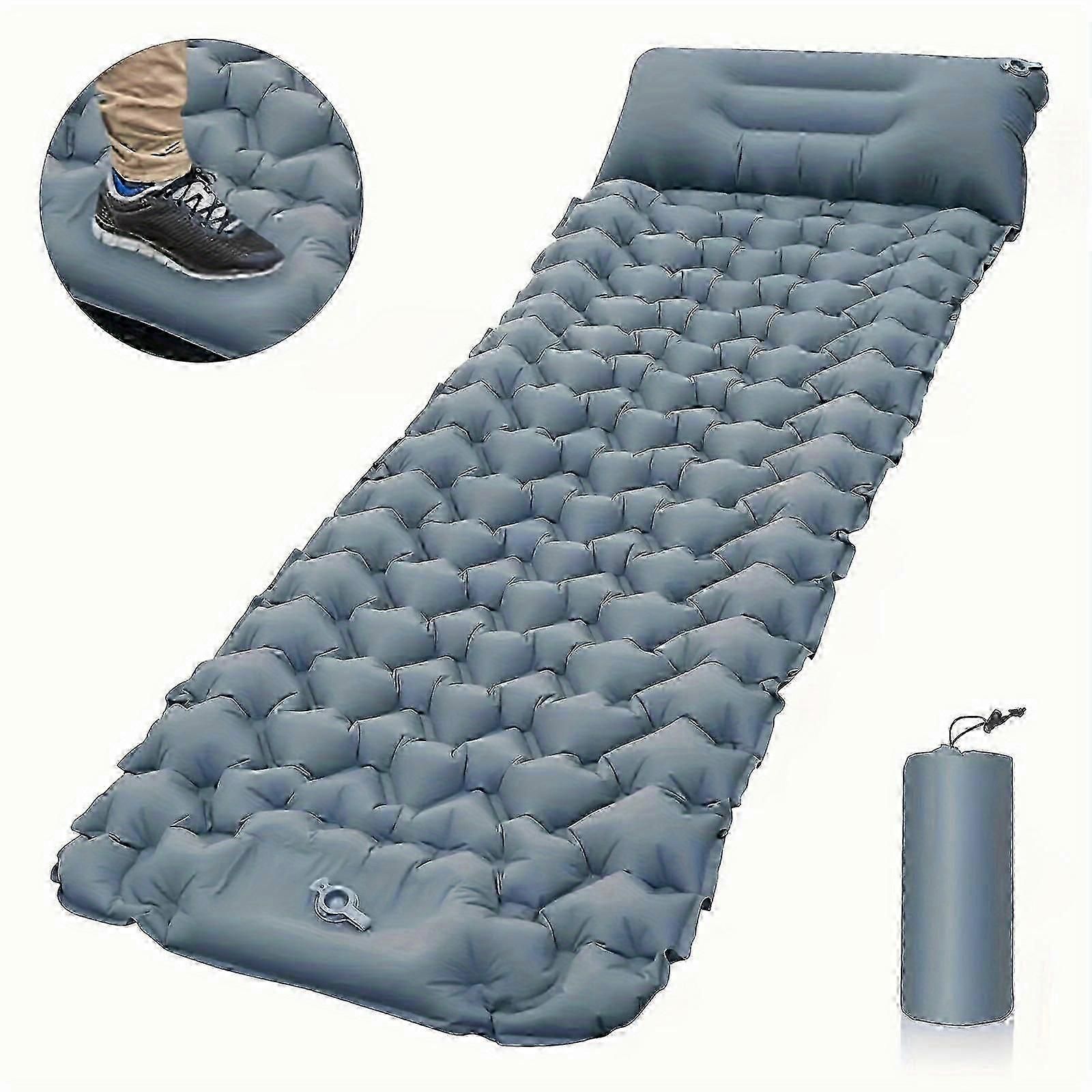 Portable Sleeping Pad, Camping Inflatable Mattress With Pillows, Folding Ultralight Air Cushion For Outdoor Hiking Trekking well - Blue - Image 2