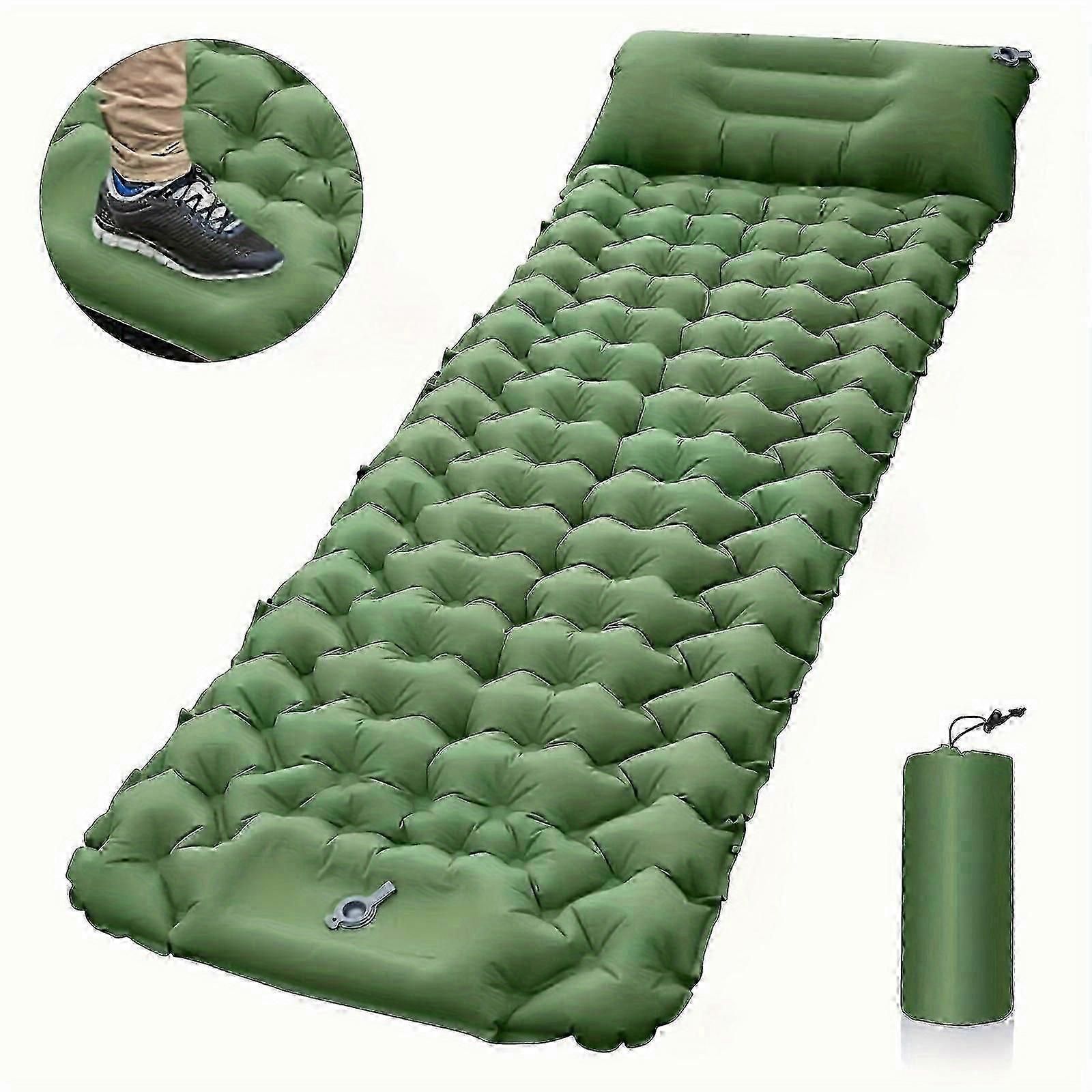Portable Sleeping Pad, Camping Inflatable Mattress With Pillows, Folding Ultralight Air Cushion For Outdoor Hiking Trekking well - Blue - Image 3