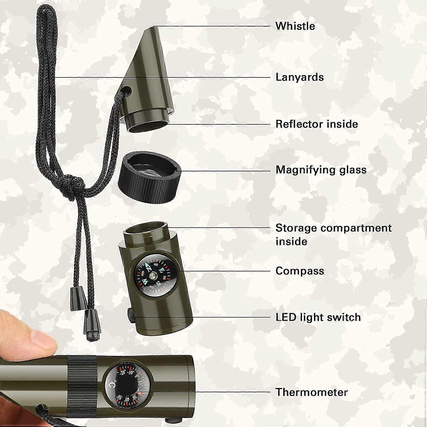 Camping Survival Kit with Lanyard Emergency Compass Safety Whistle Emergency Whistle Kid Survival Kit Outdoor Multi Function Tool for Camping Hiking - Image 3