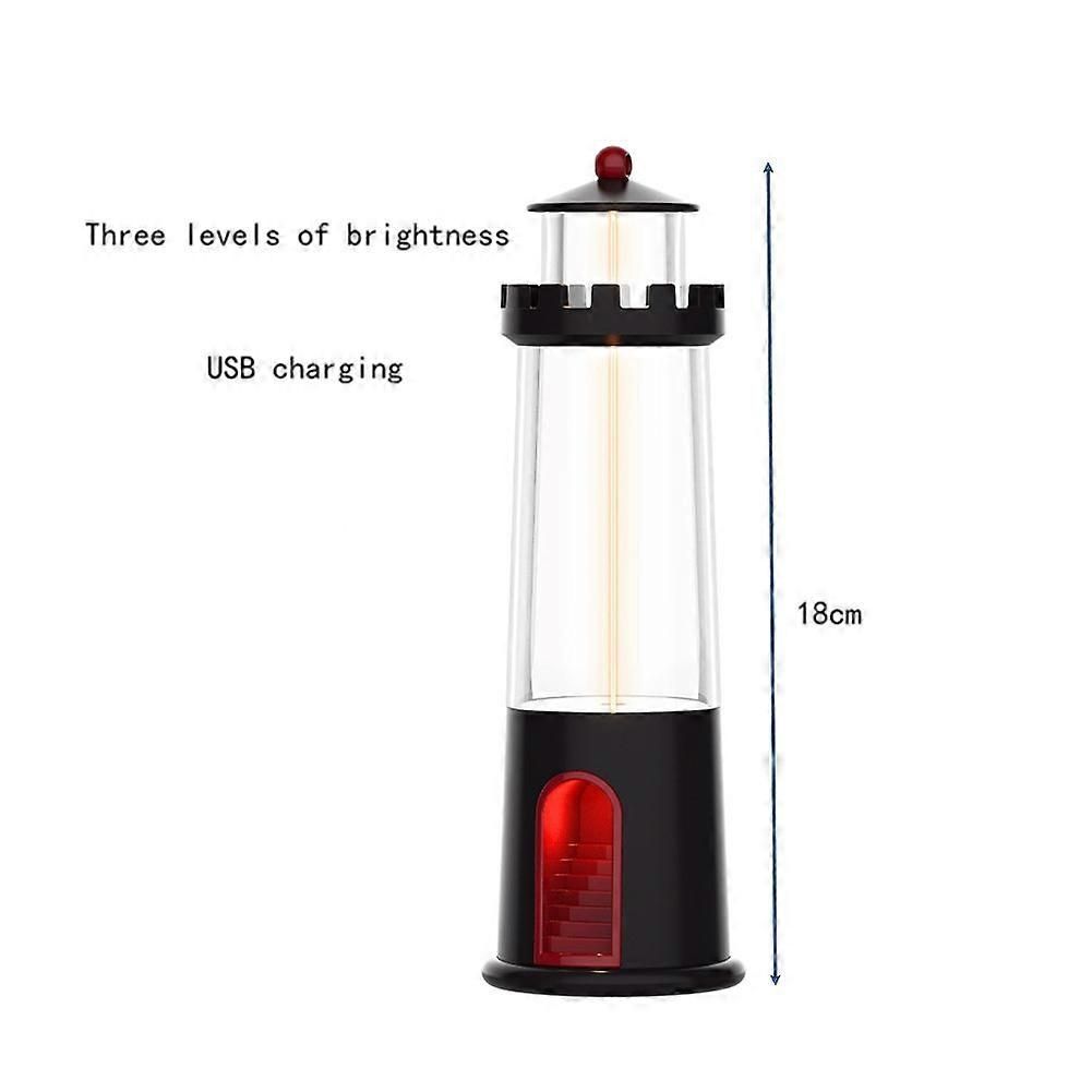 Three Layer Lighting Lighthouse Camping Maglev Camping Atmosphere Breathing Light Home Portable Sleep Light Black - Image 2