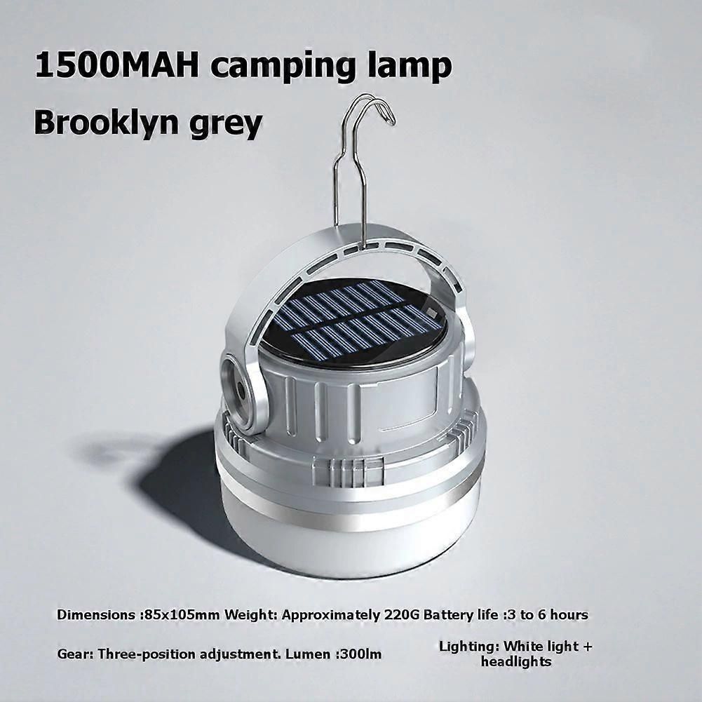 Portable Camping Light Waterproof USB Solar Charging 1500mah 3-Speed Adjustable Gray - Image 2