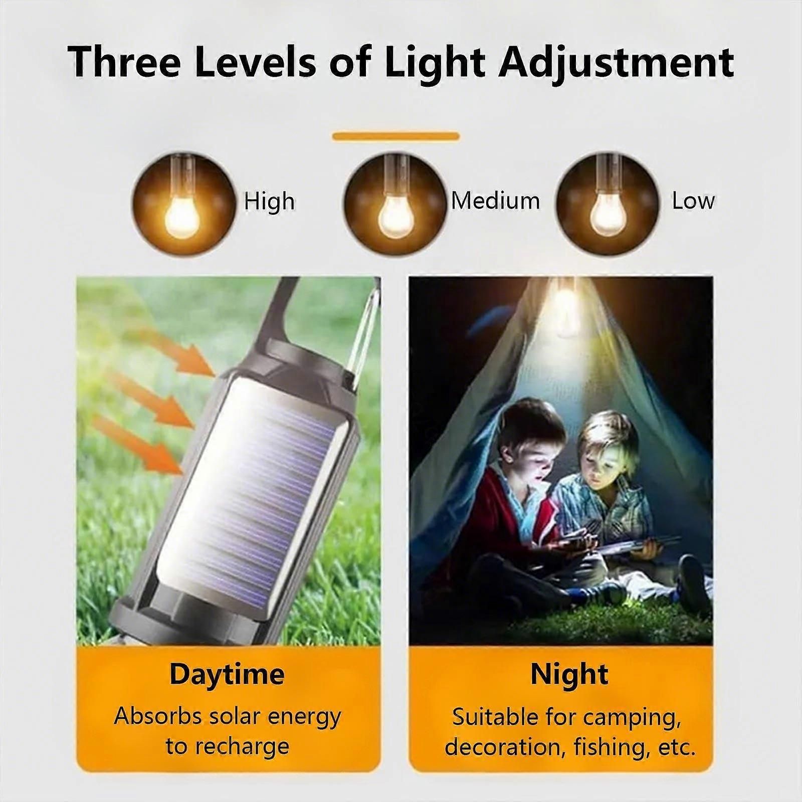 USB Rechargeable Solar Camping Light with Dual Charging and 3 Brightness Modes, Water‑Resistant Hanging LED Tent Lamp - Image 3