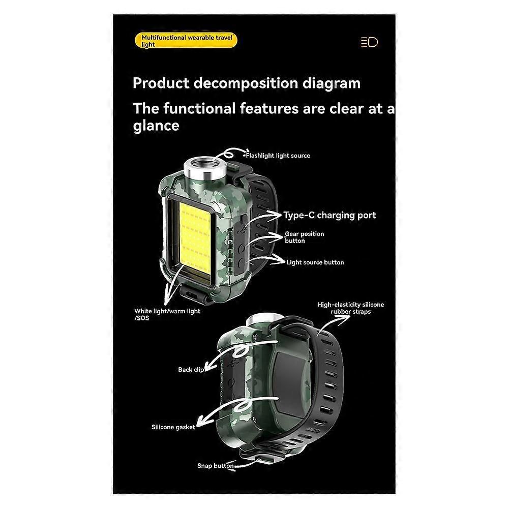 Rechargeable Wrist Mount LED Light for Outdoor Activities Waterproof IPX5 3 Modes & SOS Ideal for Camping Cycling Black - Image 4