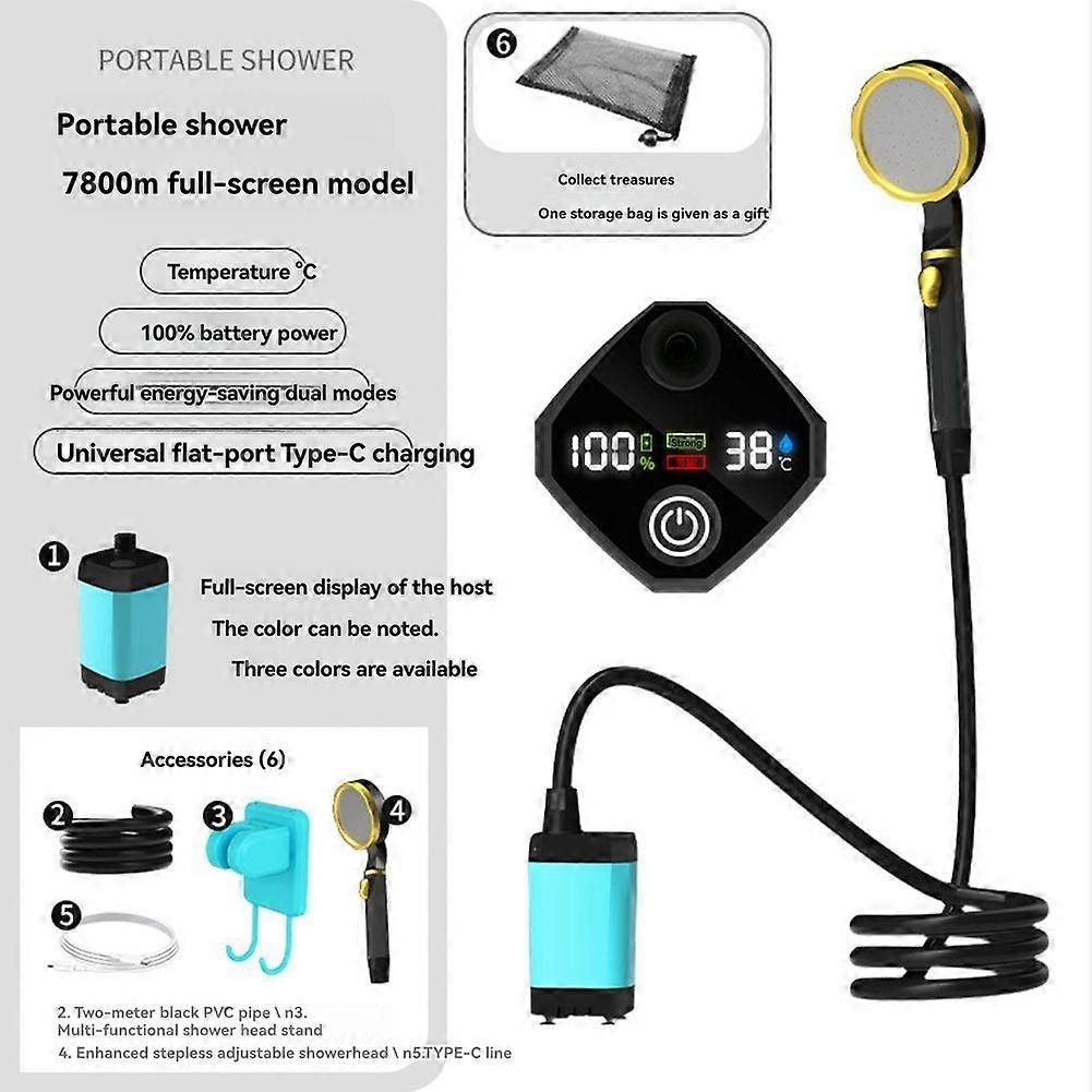 Outdoor Shower Kit Camping Shower Pump Full Screen Digital Display 7800mah Upgraded Low Noice Outdoors Shower Kit Green - Image 4