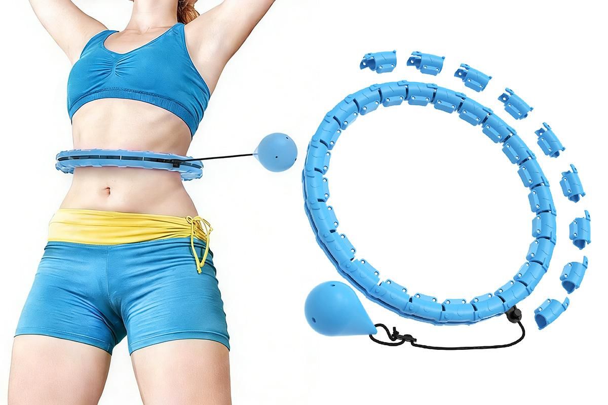 32 Section Weighted Hula Hoop with Massage Rollers - Blue - Image 1