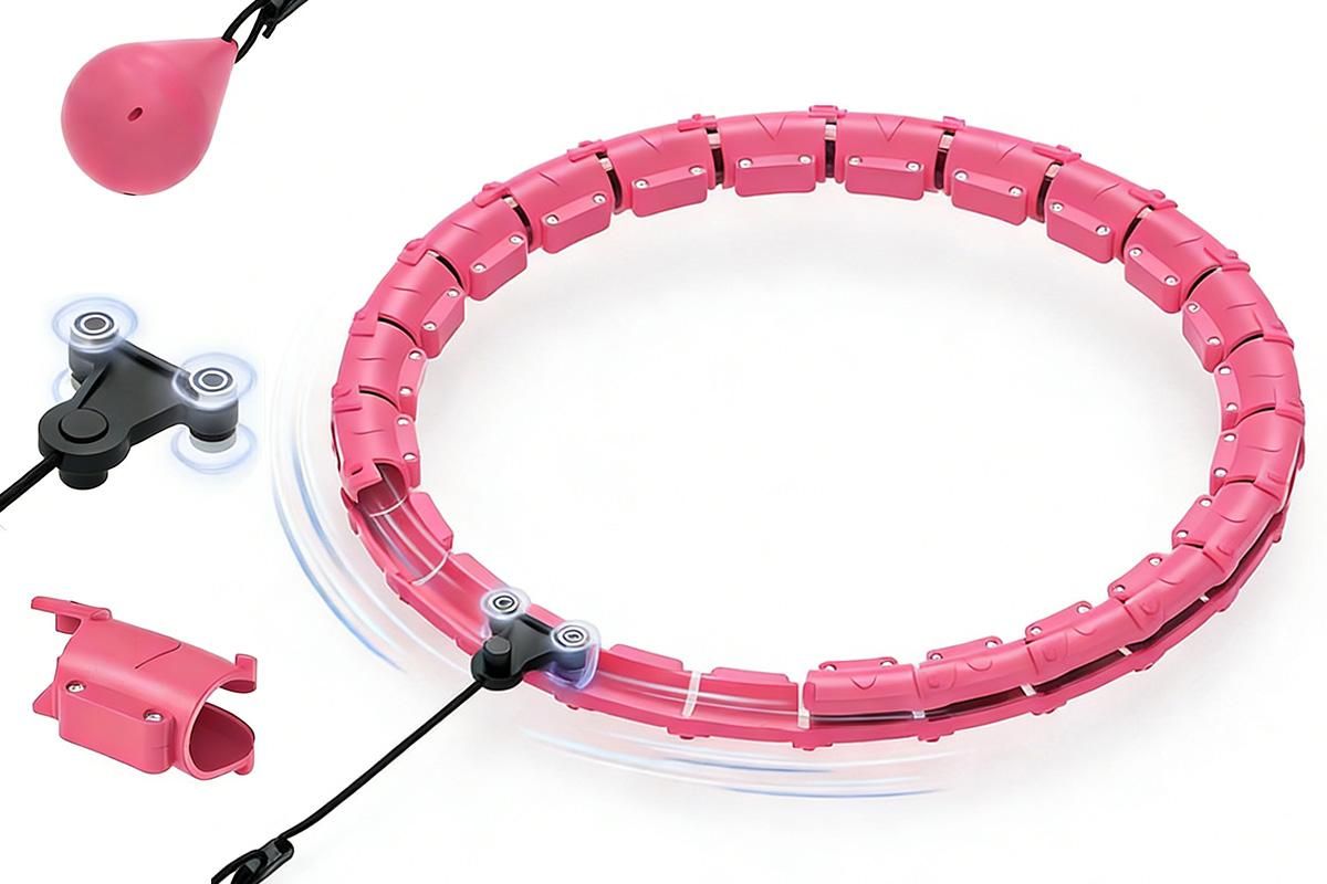 32 Section Weighted Hula Hoop with Massage Rollers - Pink - Image 7