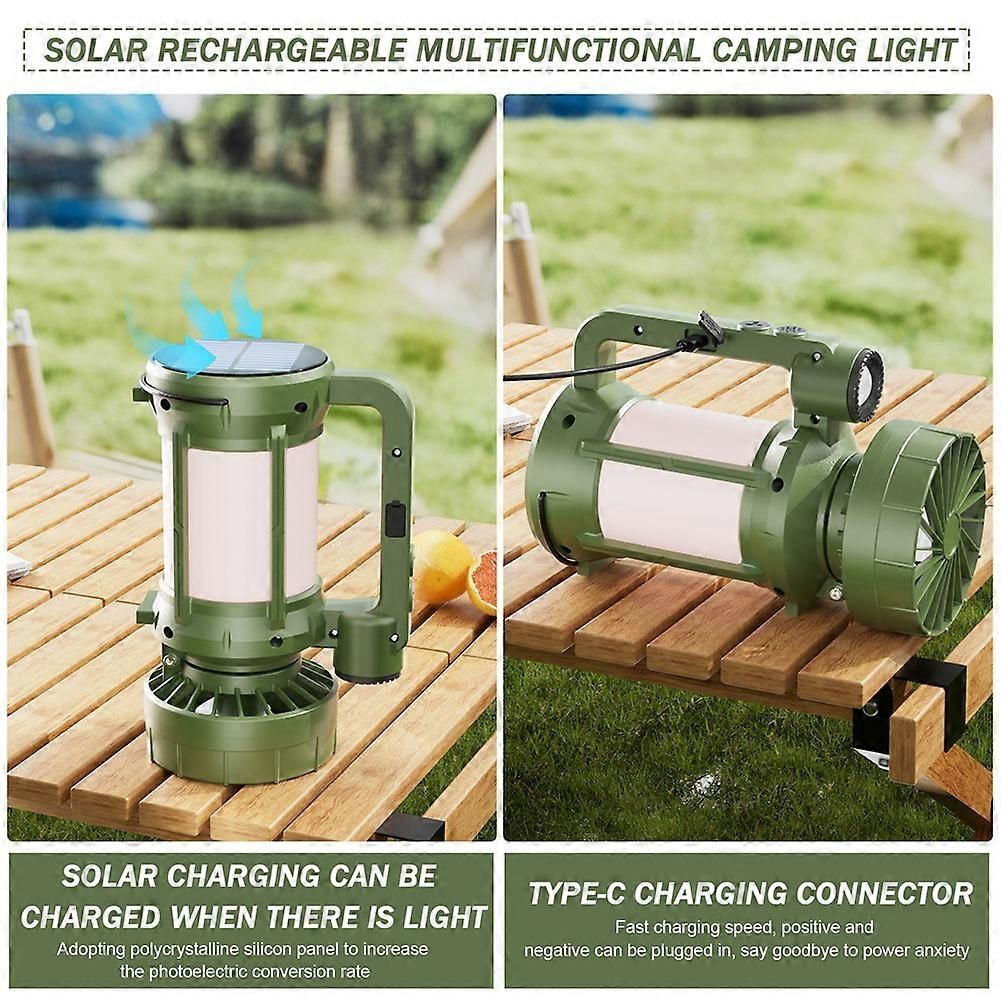 Solar Outdoor Camping Lantern with Cooling Fan Portable LED Flashlight Tent Lamp Searchlight for Outdoor Camping Hiking - Image 4