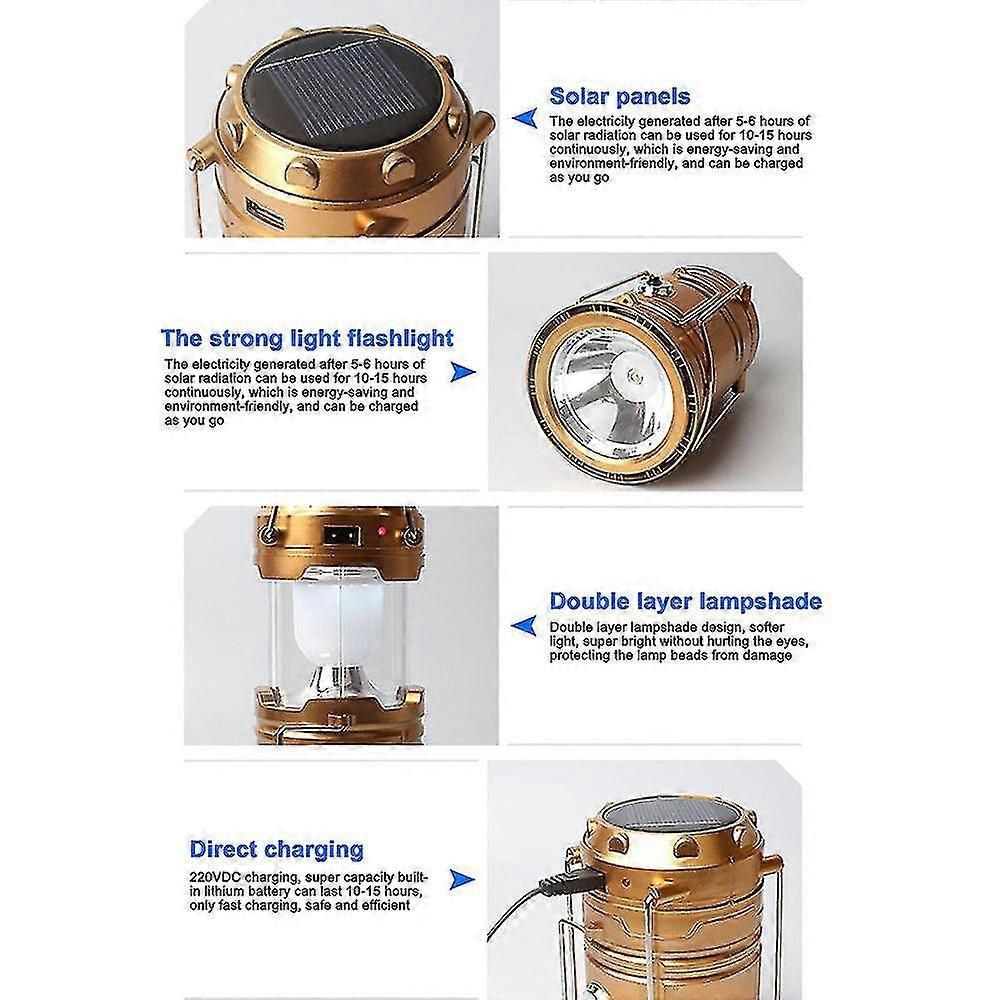 Portable Solar LED Camping Lantern Waterproof Emergency Light with Handle, Battery Powered Tent Lamp for Camping Hiking Fishing Outdoor Survival - Image 2