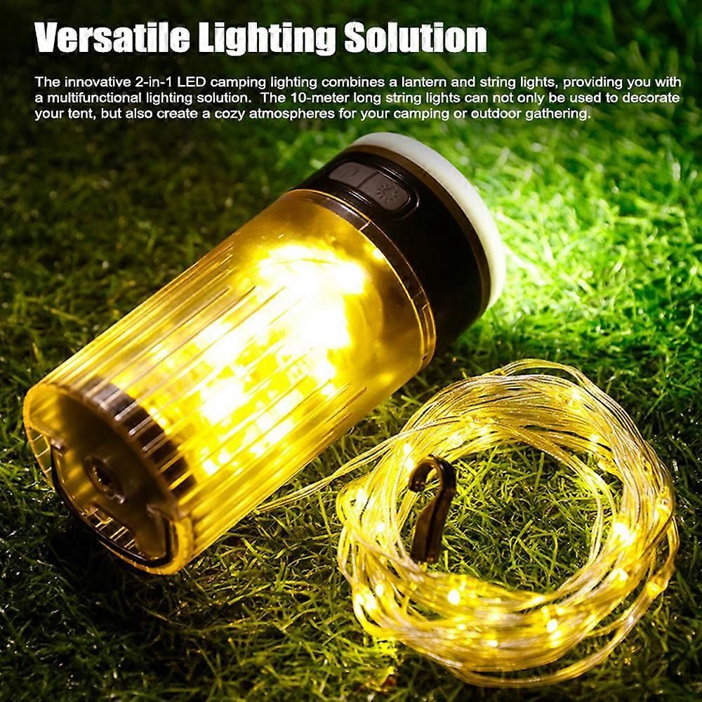 LED Camping String Light Portable 2 in 1 Campsite Ambient Lamp Waterproof Tent Light with 6 Lighting Modes Support Power Bank Function for Camping Hiking - Image 2