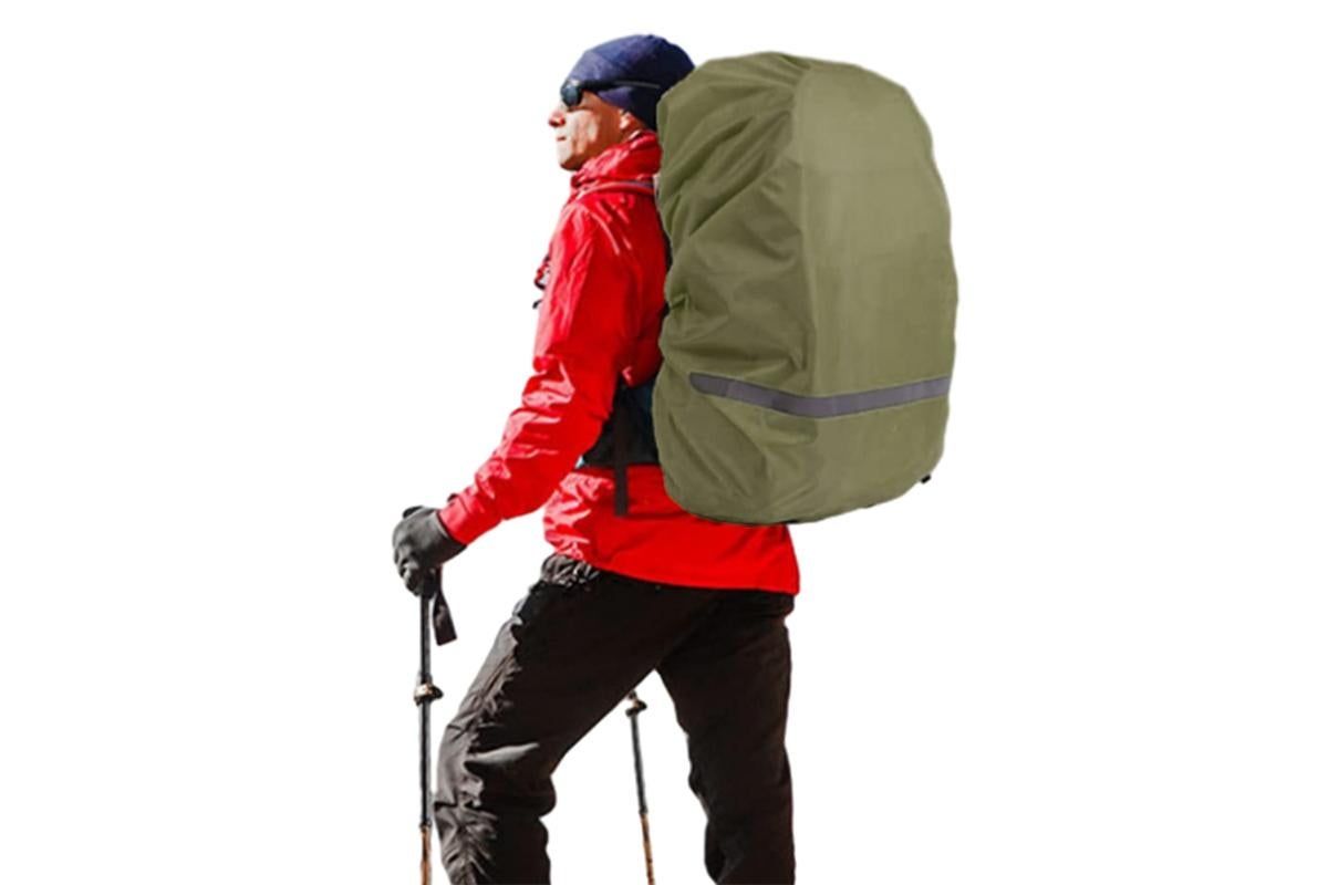 High-Visibility Backpack Rain Cover with Reflective Strip Water-Resistant Outdoor Night Travel Bag Cover -Army Green / XL - Image 2