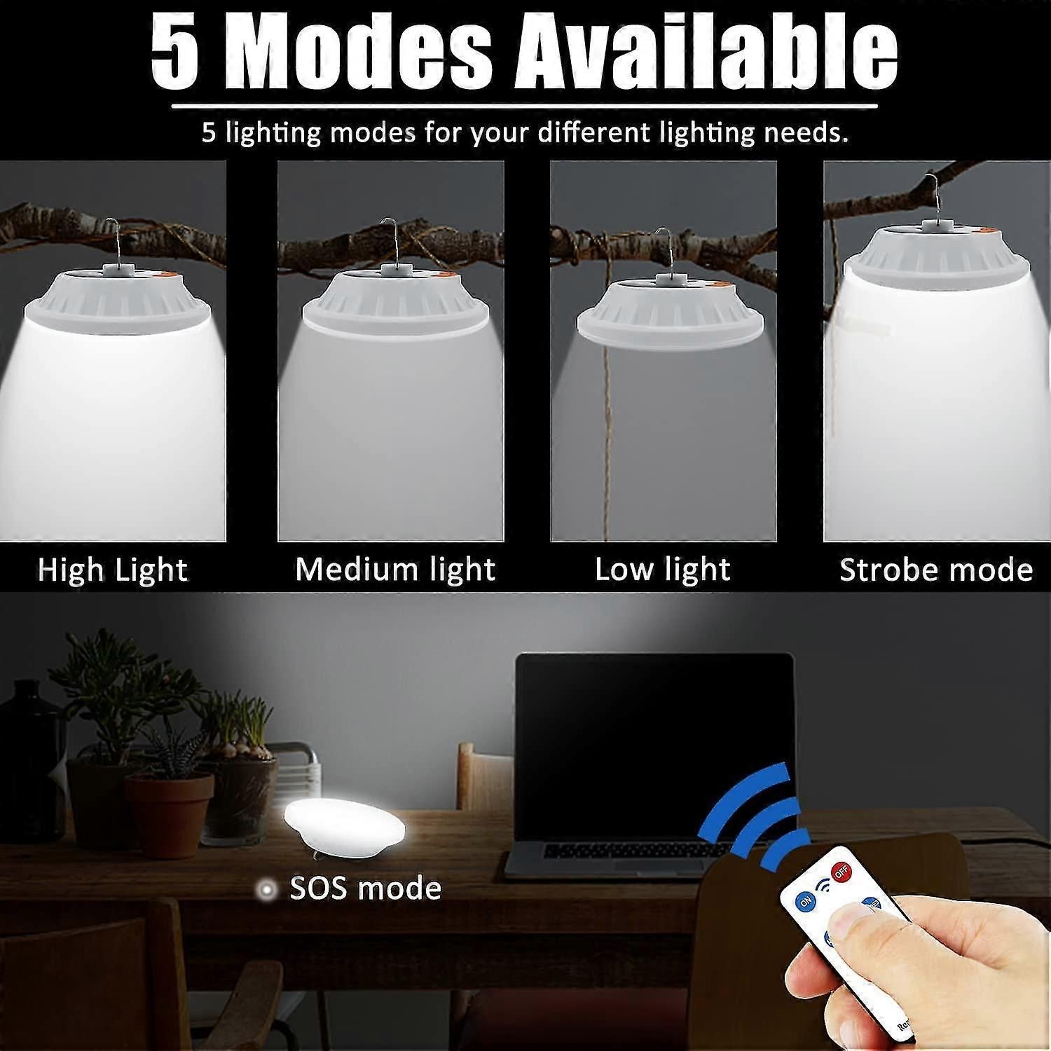 Led Solar Camping Lantern  Portable Waterproof Solar Usb Rechargeable With Remote Control Power Bank Flashlight Survival Kits For Indoor Outdoor Home - Image 2