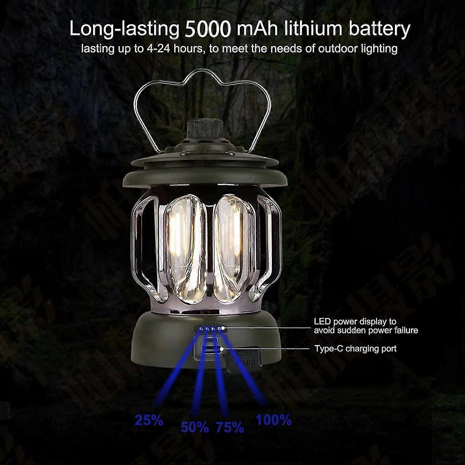 Led Camping Lantern,rechargeable Retro Dimmable Camping Light Waterproof Tent Light For Power Outages Hiking Emergency Fishing - Black - Image 4