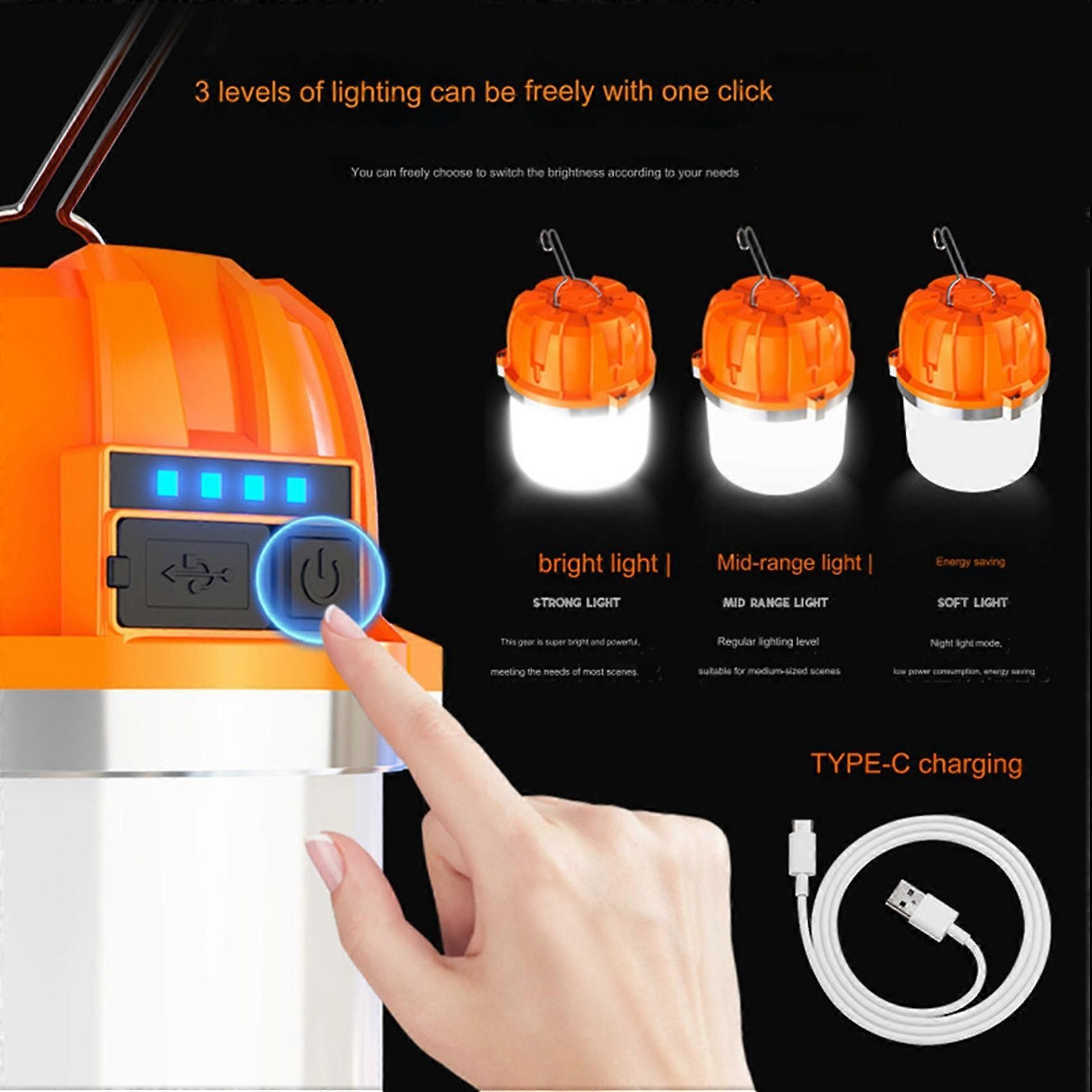 2pcs USB Rechargeable LED Camping Lights Outdoor Camping BBQ Tents Hanging Lantern Emergency Power Bank - Image 2
