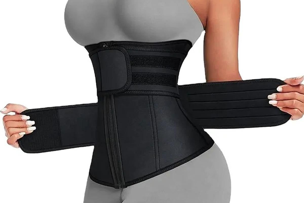 Sweat Waist Trainer for Women Sauna Sweat Belt Slim Body Shaper Corset - Black & M - Image 1