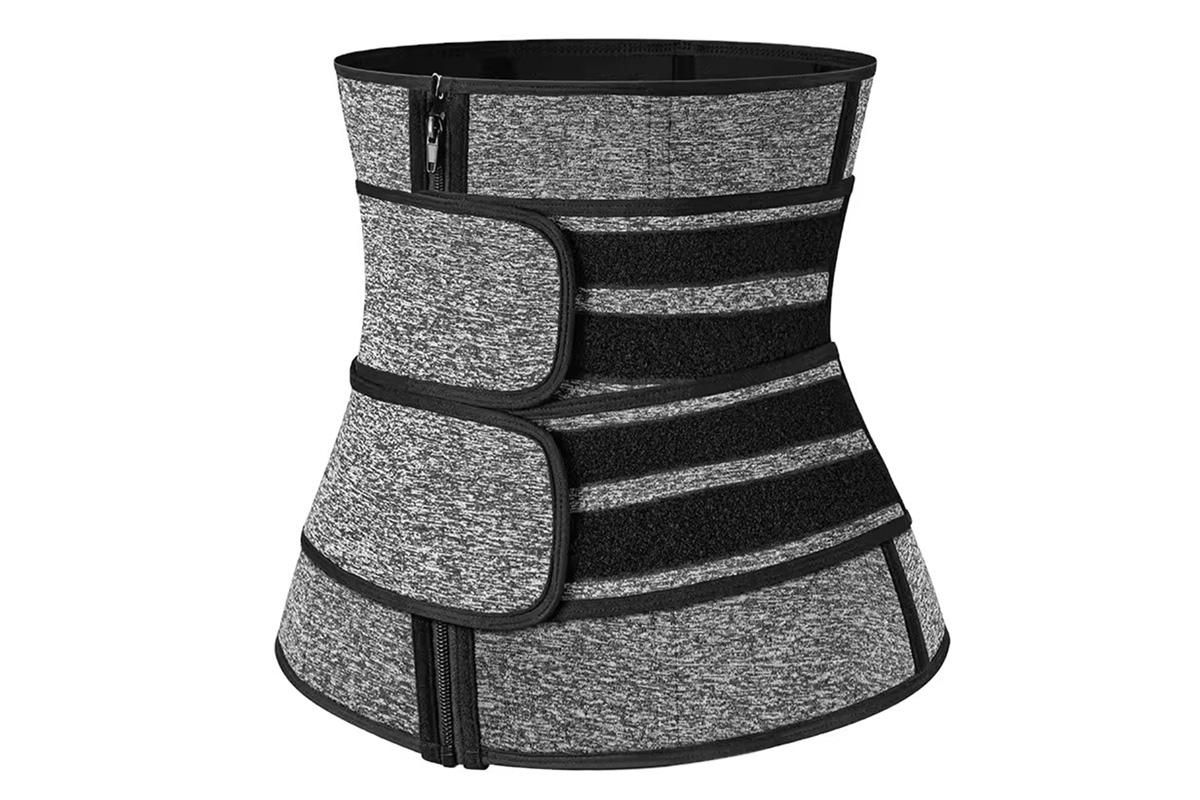 Sweat Waist Trainer for Women Sauna Sweat Belt Slim Body Shaper Corset - Grey & L - Image 2