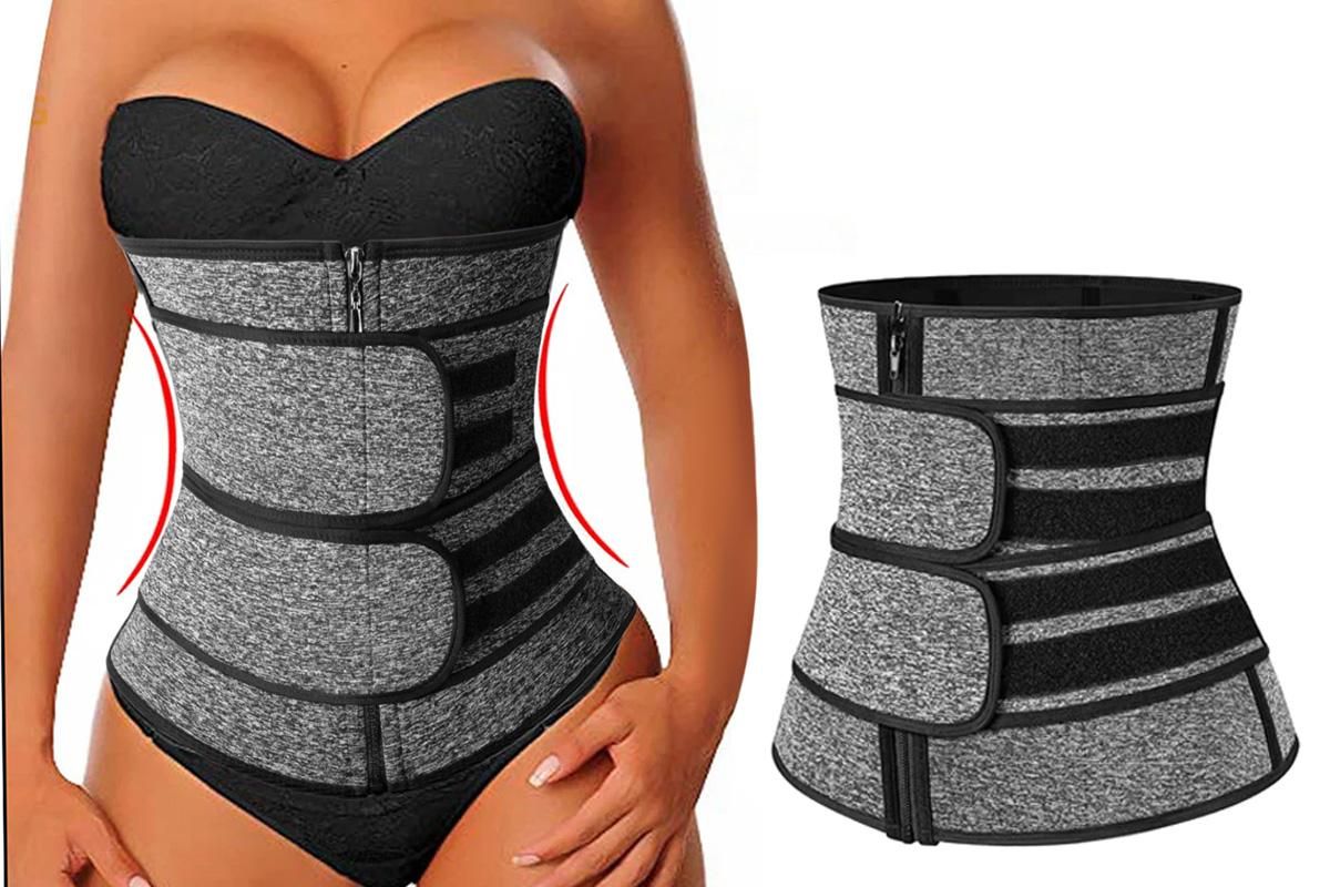 Sweat Waist Trainer for Women Sauna Sweat Belt Slim Body Shaper Corset - Grey & L - Image 5
