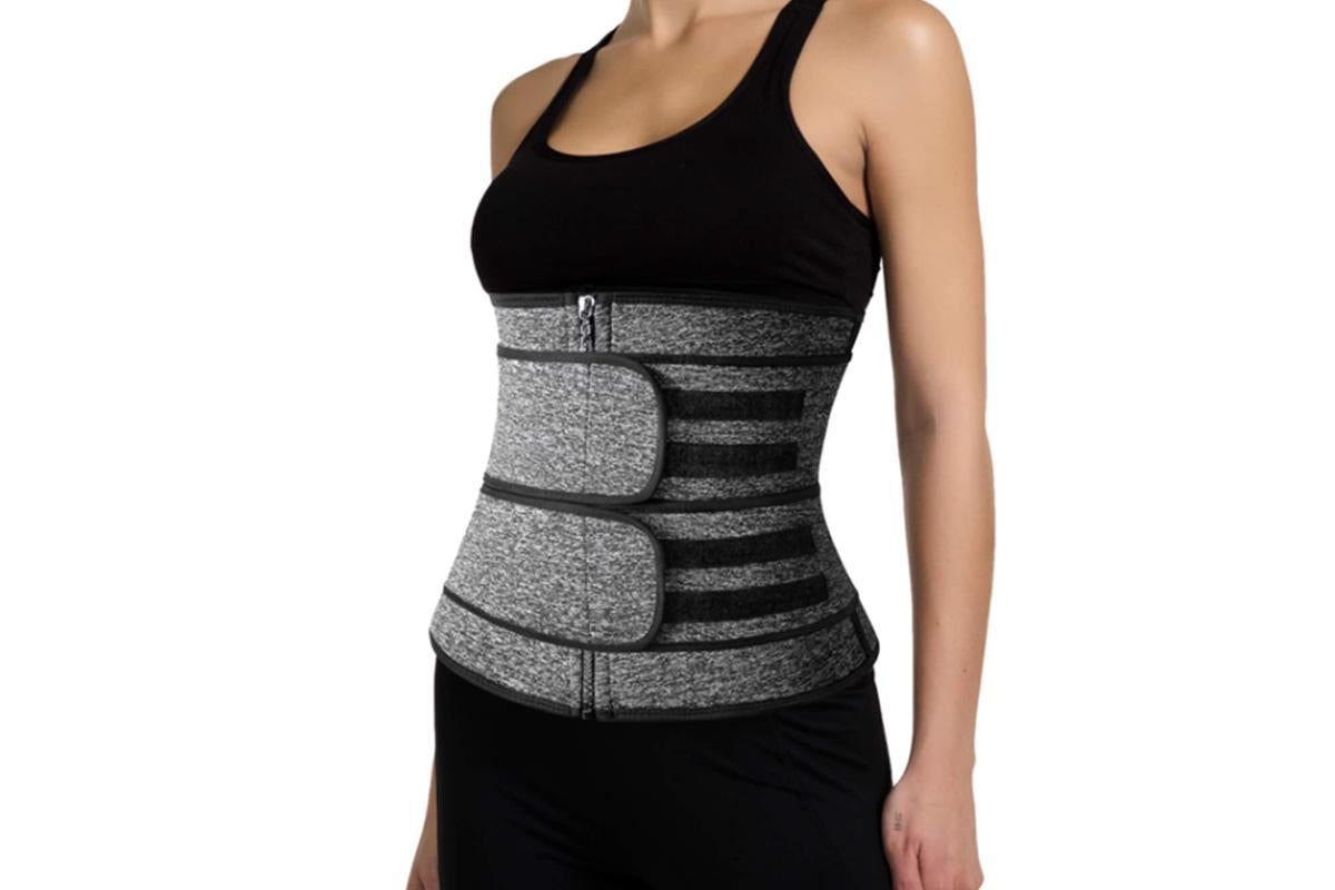 Sweat Waist Trainer for Women Sauna Sweat Belt Slim Body Shaper Corset - Grey & XL - Image 6