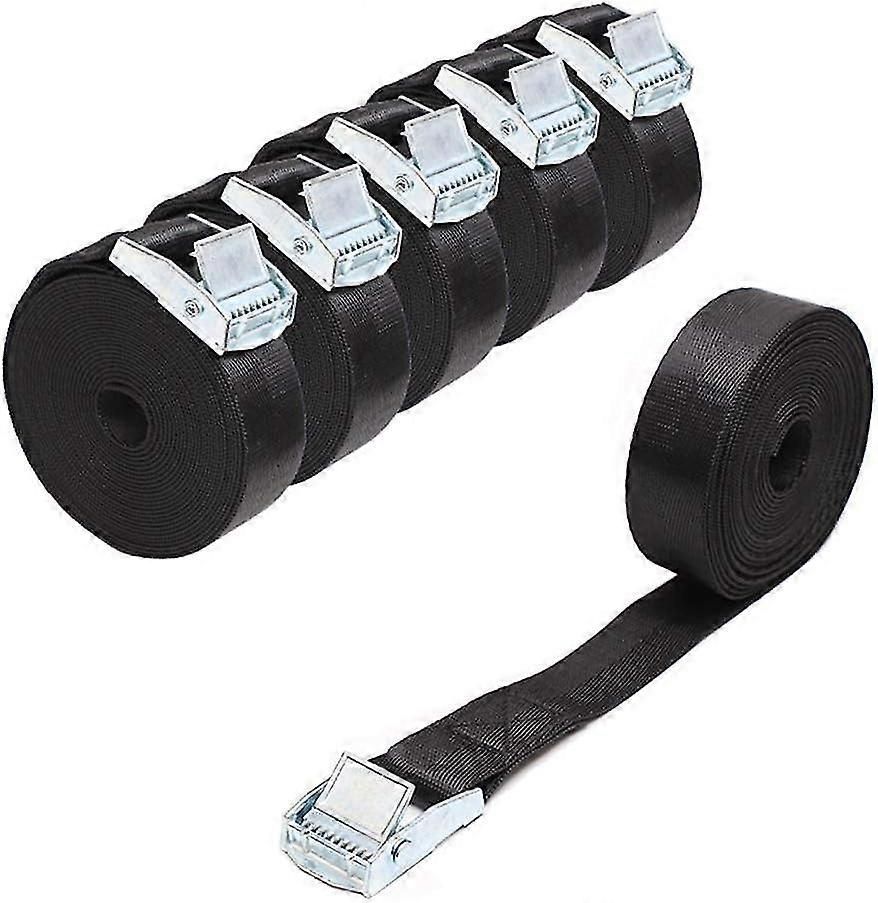 6 Pack Black Nylon Tie Down Straps with Zinc Alloy Lock (Black, 2m x 25mm) - Image 1