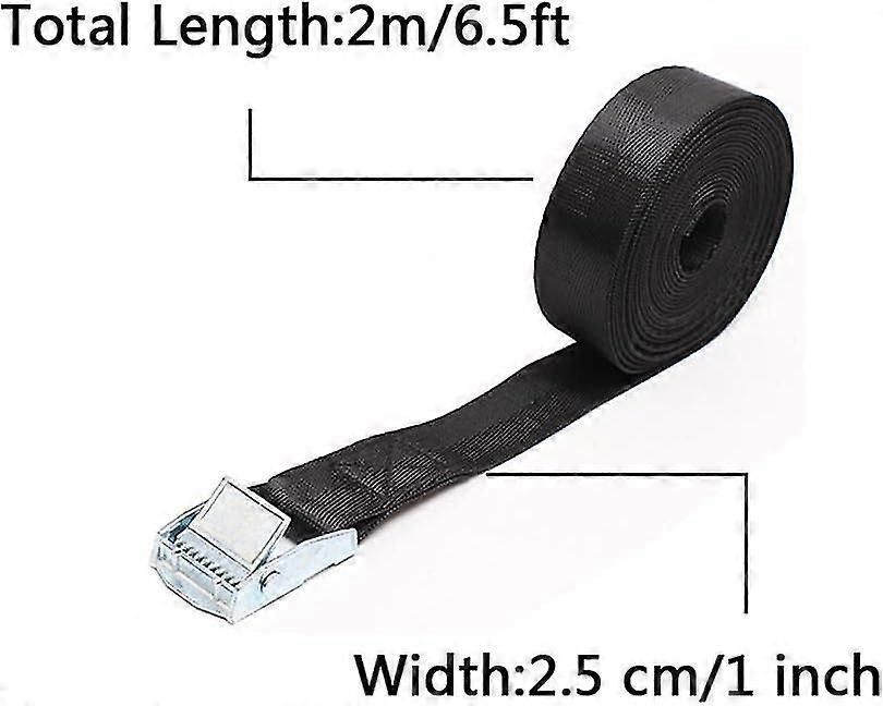 6 Pack Black Nylon Tie Down Straps with Zinc Alloy Lock (Black, 2m x 25mm) - Image 2