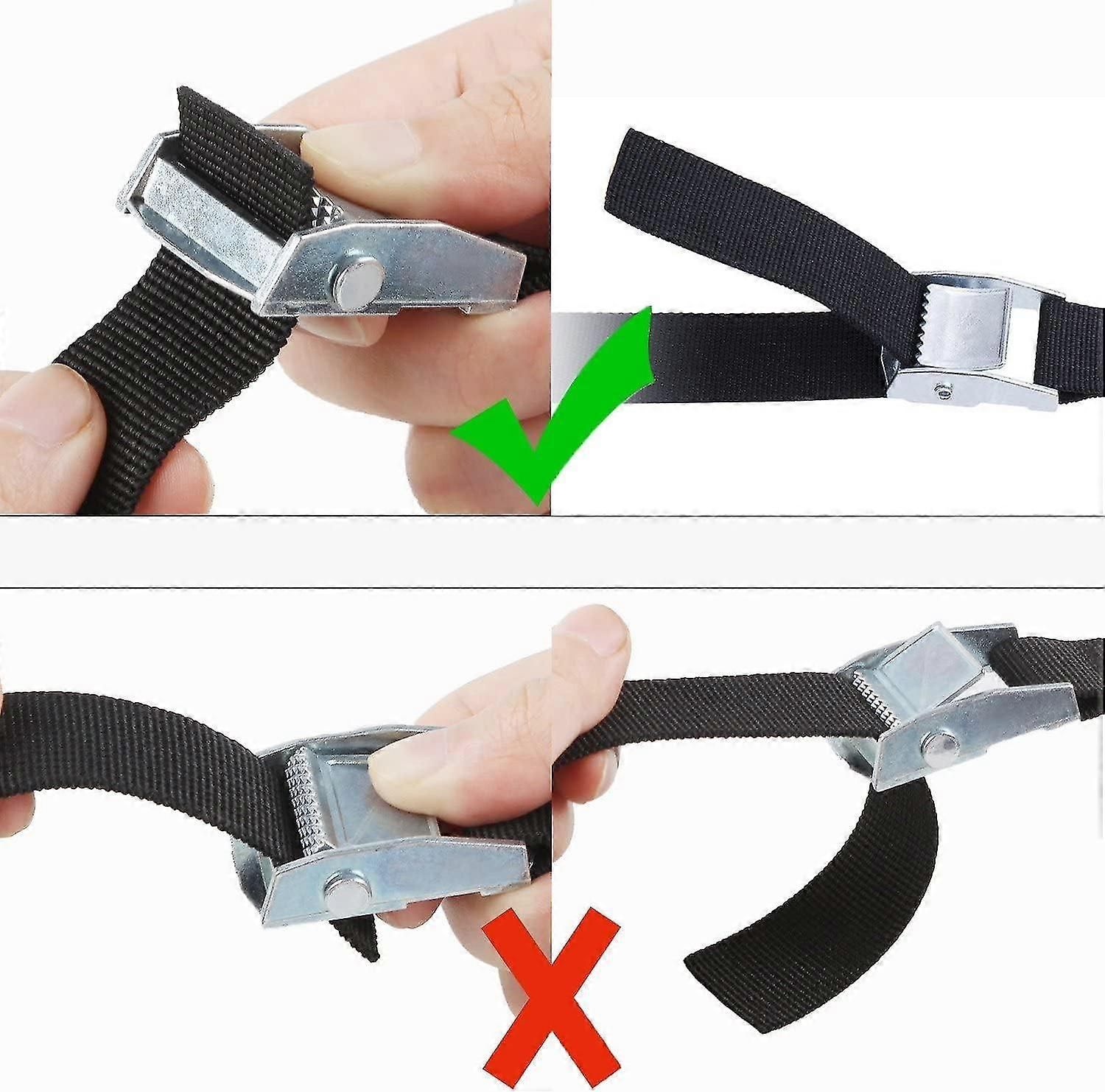 6 Pack Black Nylon Tie Down Straps with Zinc Alloy Lock (Black, 2m x 25mm) - Image 4