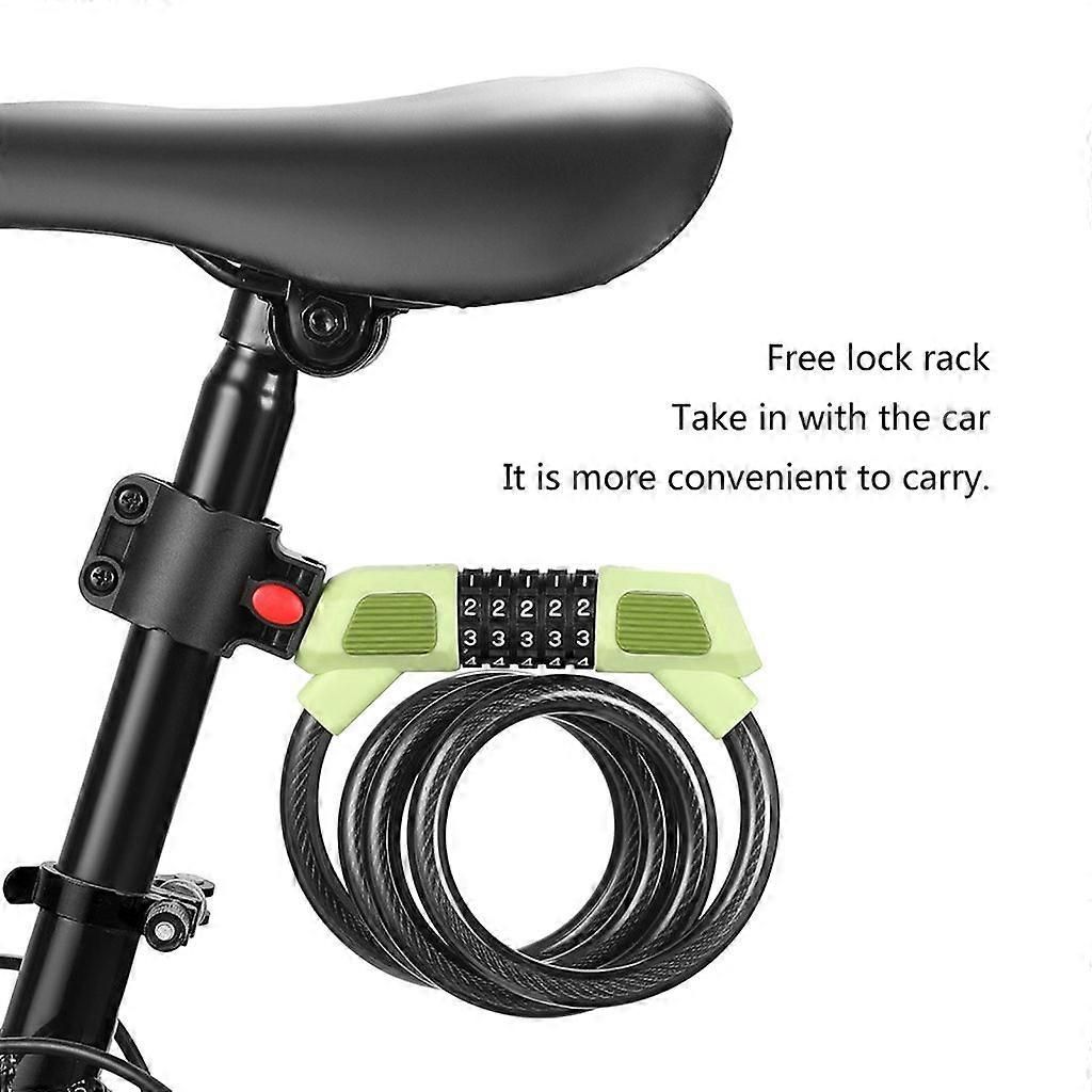 Bike Lock Cable 5Digits Resettable Combination Cable Lock, Bicycles Code Lock - Green - Image 2