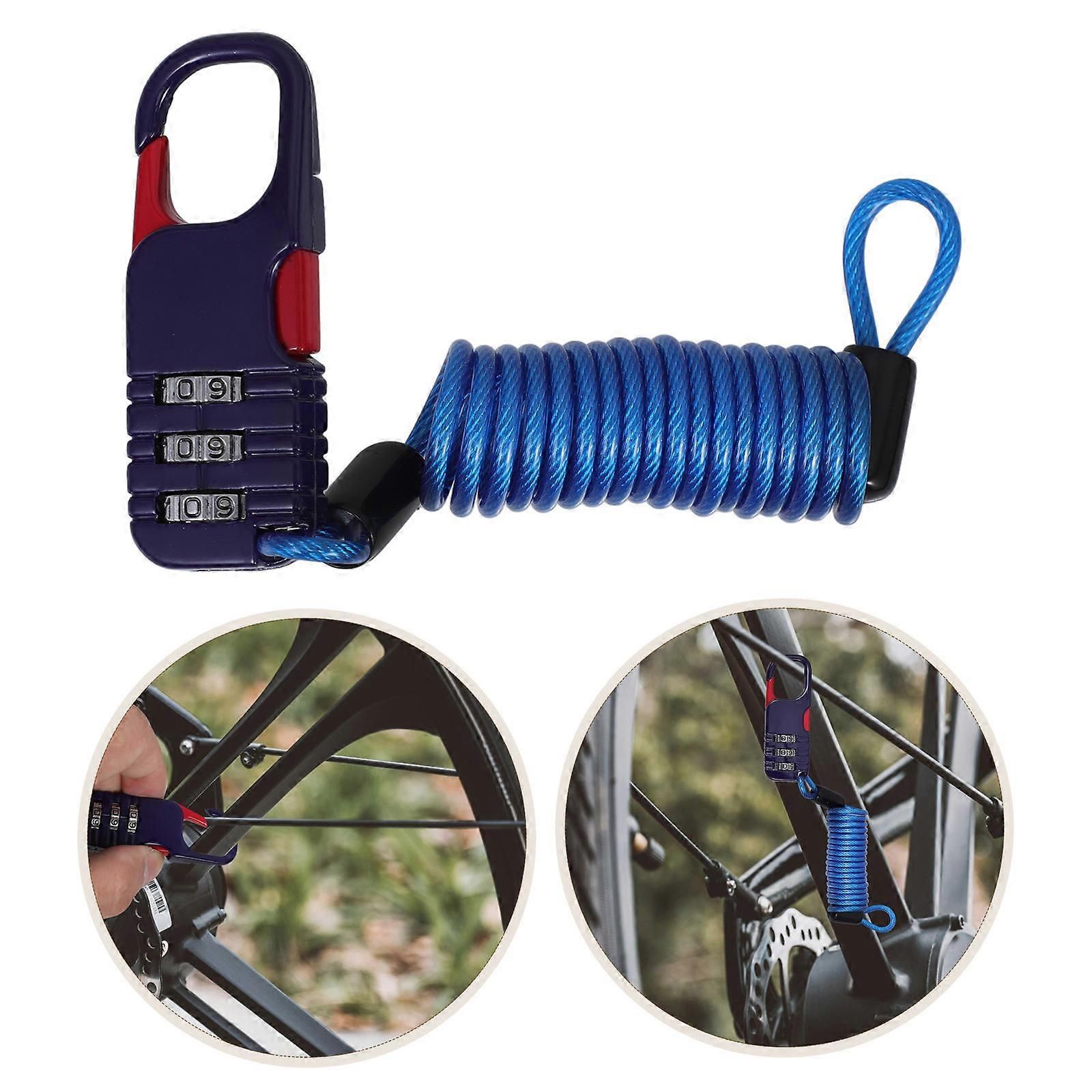 Password Lock for Bike Bicycle Wire Lock for Daily Use Blue - Image 3