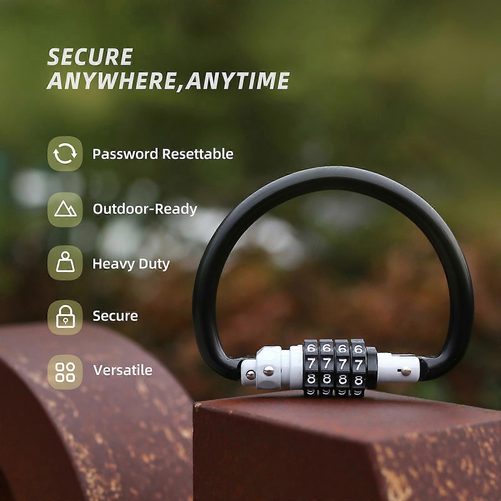 Secure 4 Digits Regulable Combination Padlocks Rustproof Zincs Alloys Bike Lock for Bicycles Storage Lockers -Black - Image 4