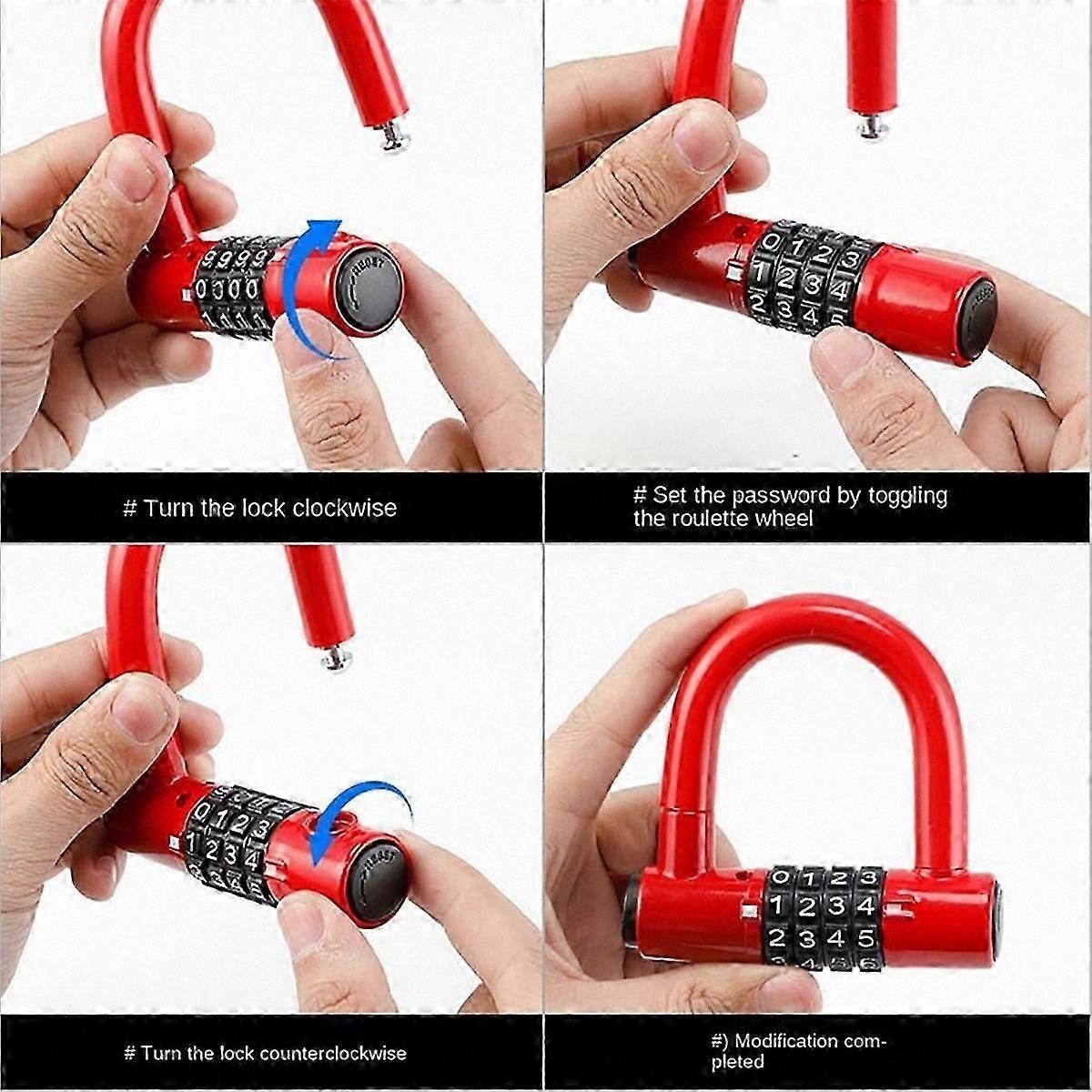 4 Digit U-Shape Bicycle Lock, Anti-Theft Security Code Lock - Image 3
