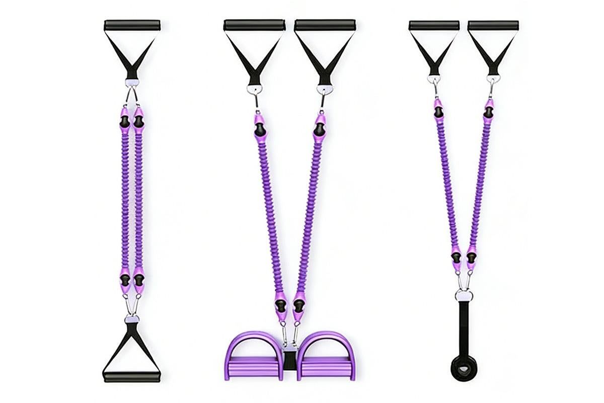 1 Set 4-in-1 Resistance Band Pedal Puller for Sit-Up Home Gym Yoga Pilates - 2 Tubes - Image 3