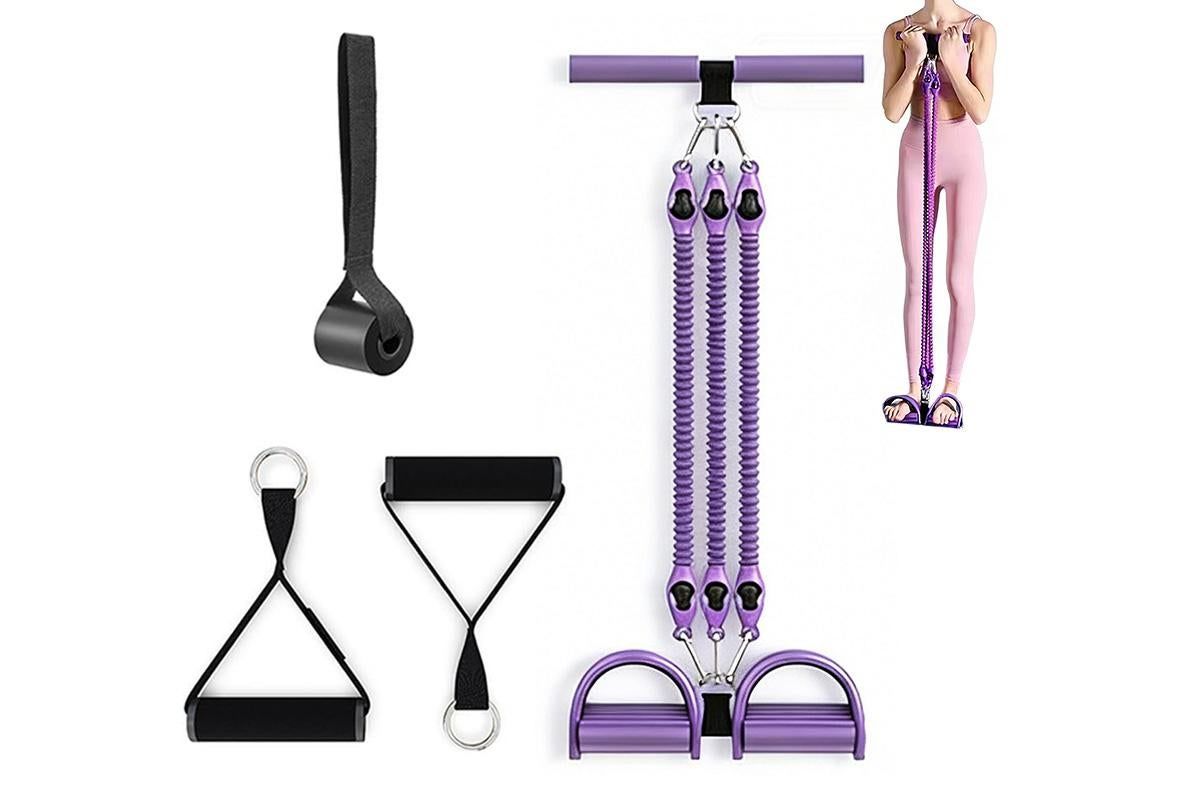 1 Set 4-in-1 Resistance Band Pedal Puller for Sit-Up Home Gym Yoga Pilates - 2 Tubes - Image 7
