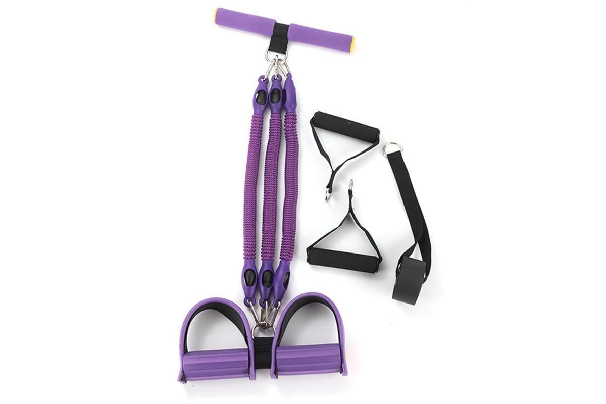 1 Set 4-in-1 Resistance Band Pedal Puller for Sit-Up Home Gym Yoga Pilates - 3 Tubes - Image 2