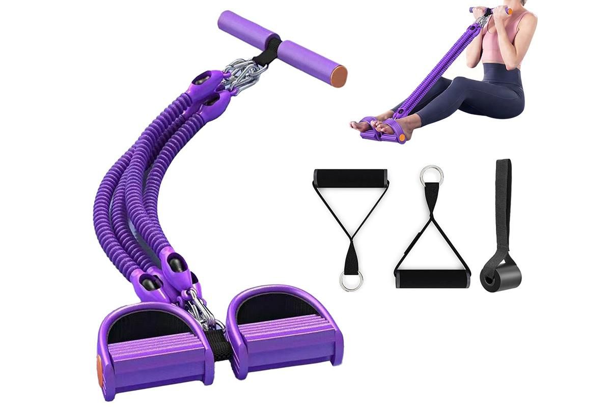 1 Set 4-in-1 Resistance Band Pedal Puller for Sit-Up Home Gym Yoga Pilates - 4 Tubes - Image 1