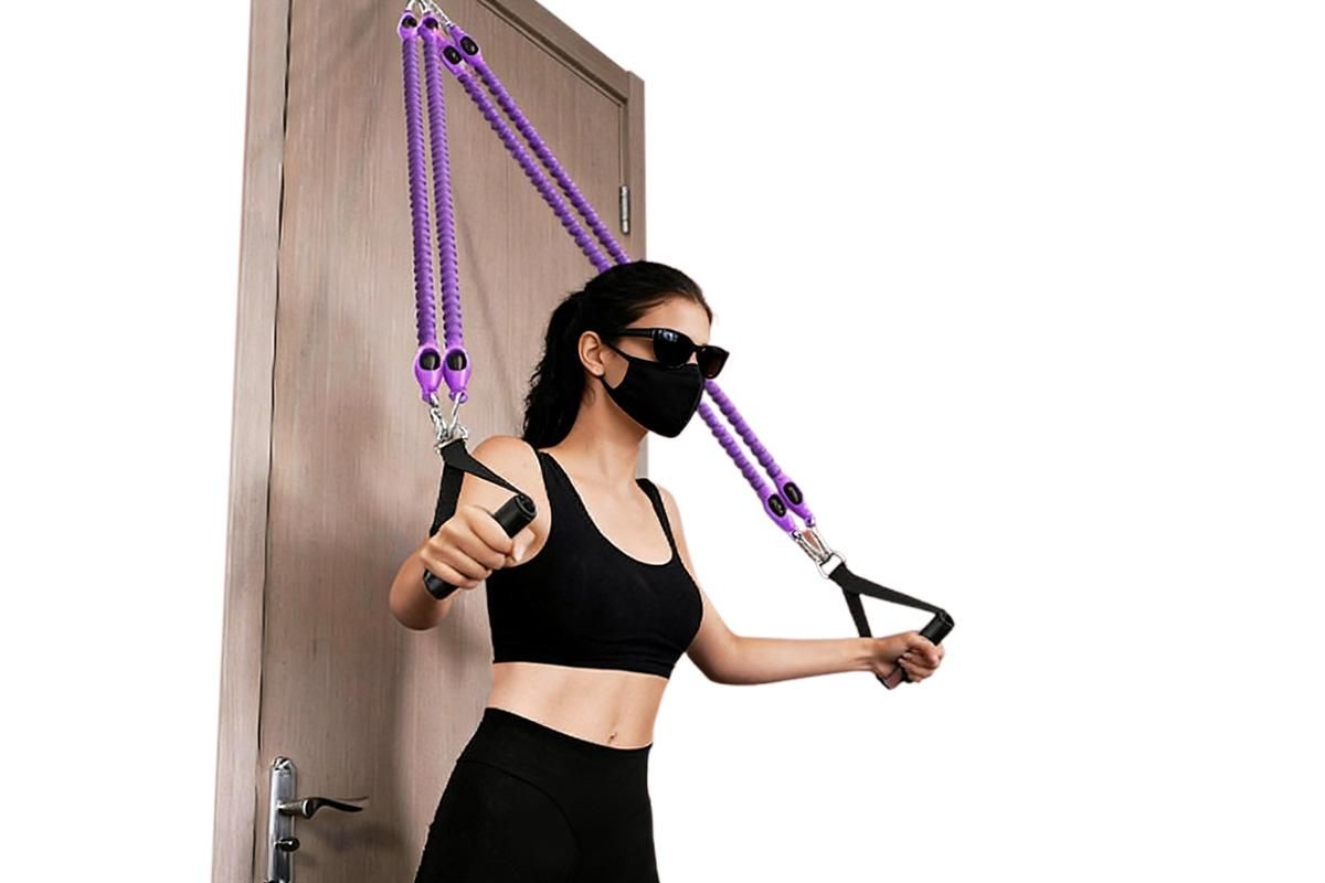1 Set 4-in-1 Resistance Band Pedal Puller for Sit-Up Home Gym Yoga Pilates - 4 Tubes - Image 4