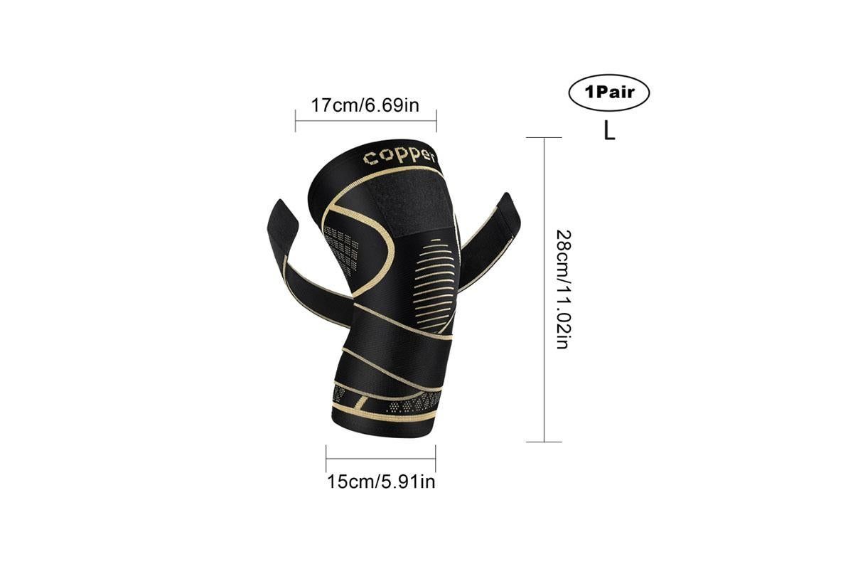 2 Pack Copper Knee Braces with Strap for Knee Pain Women Men Knee Support - L - Image 5