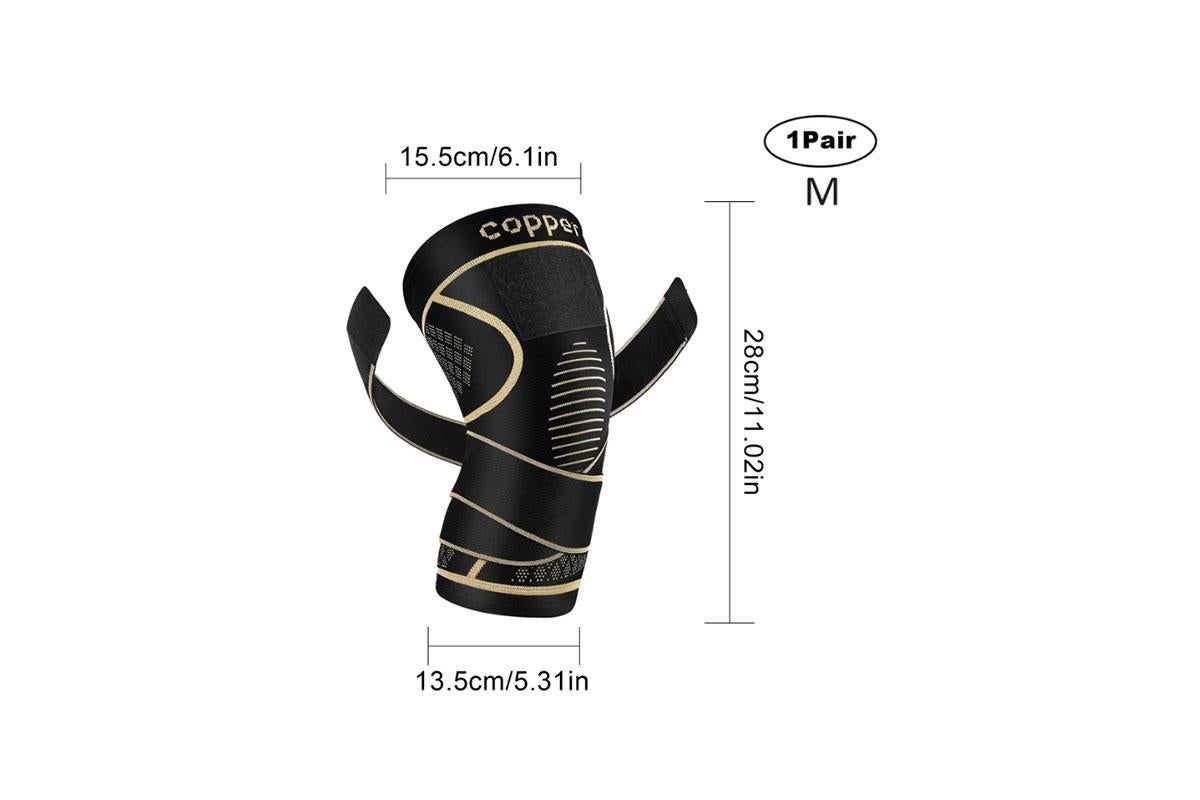 2 Pack Copper Knee Braces with Strap for Knee Pain Women Men Knee Support - M - Image 5