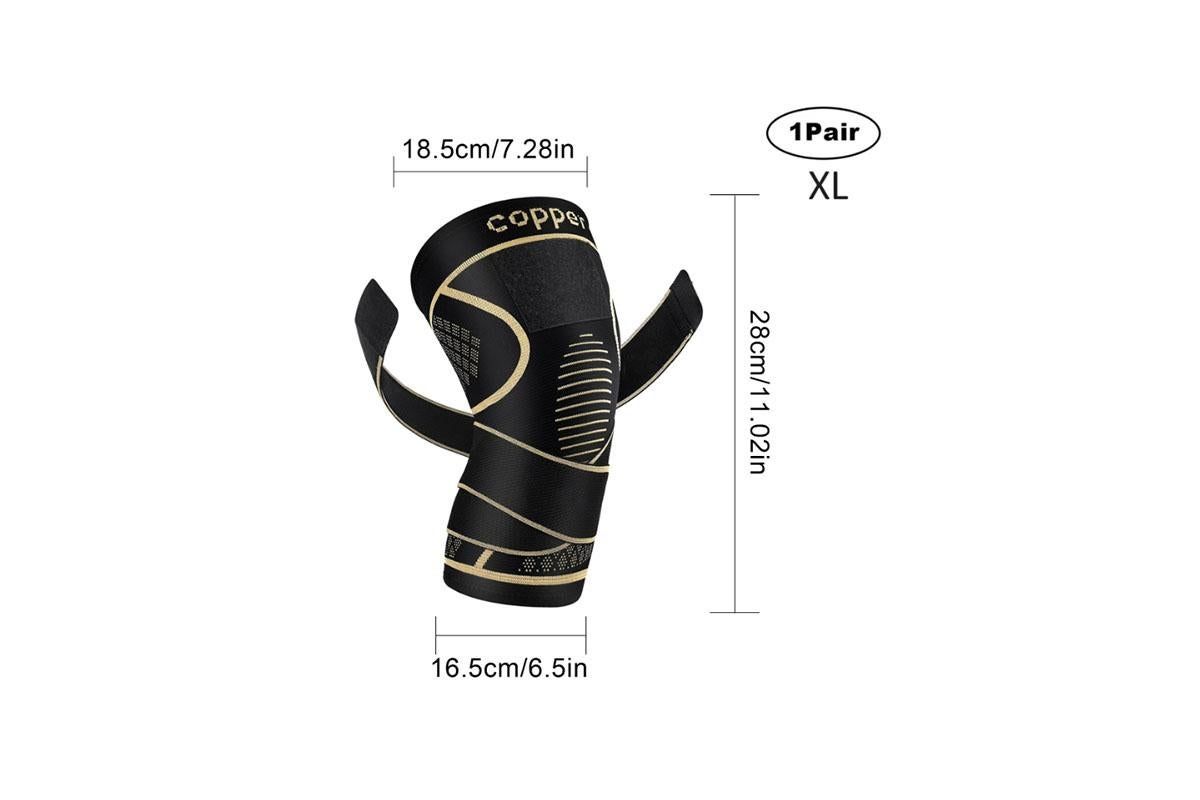 2 Pack Copper Knee Braces with Strap for Knee Pain Women Men Knee Support - XL - Image 5