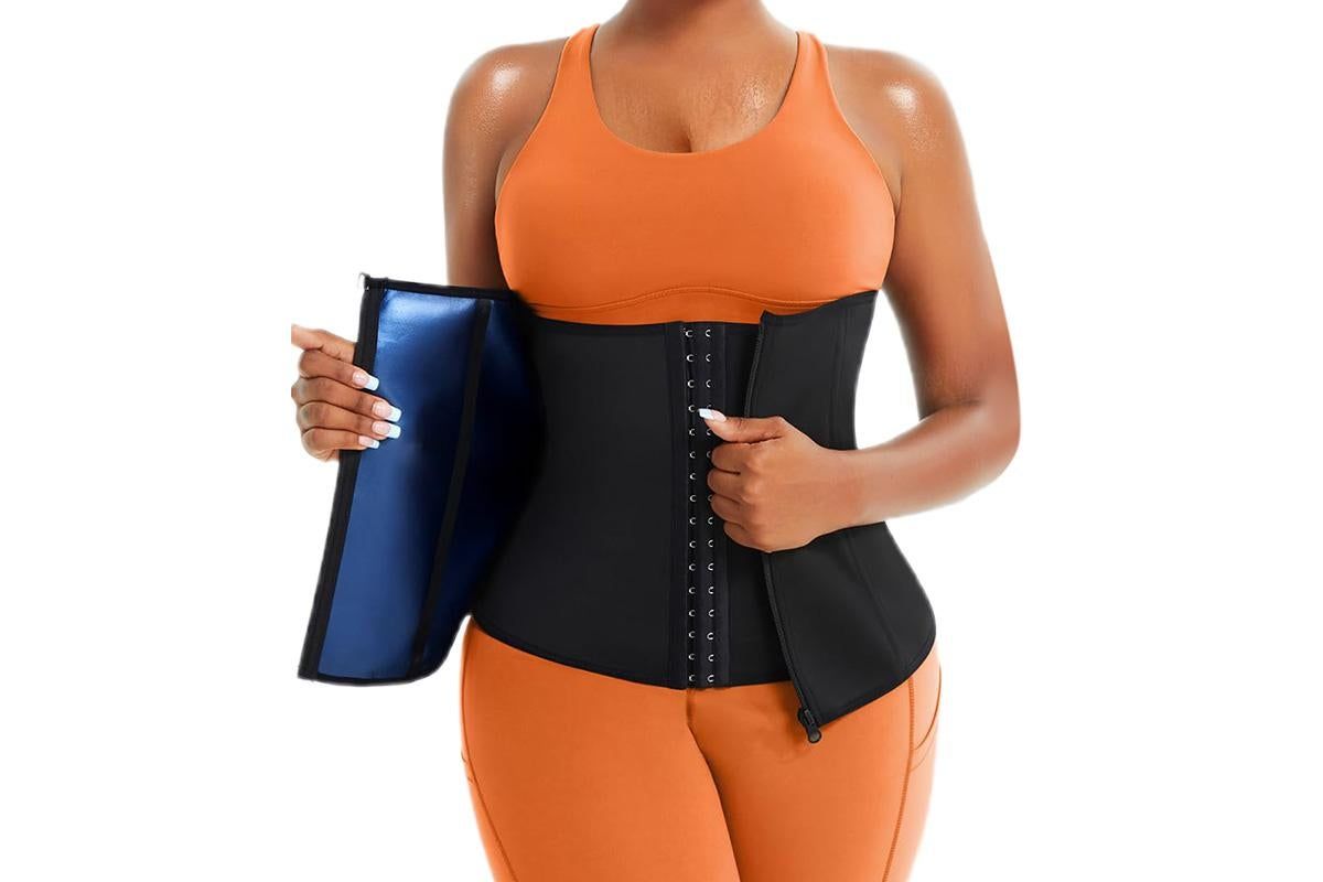 Women's Workout Waist Trainer - 3-Row Hook & Zip Slimming Belt for Yoga & Fitness - Blue & S - Image 5